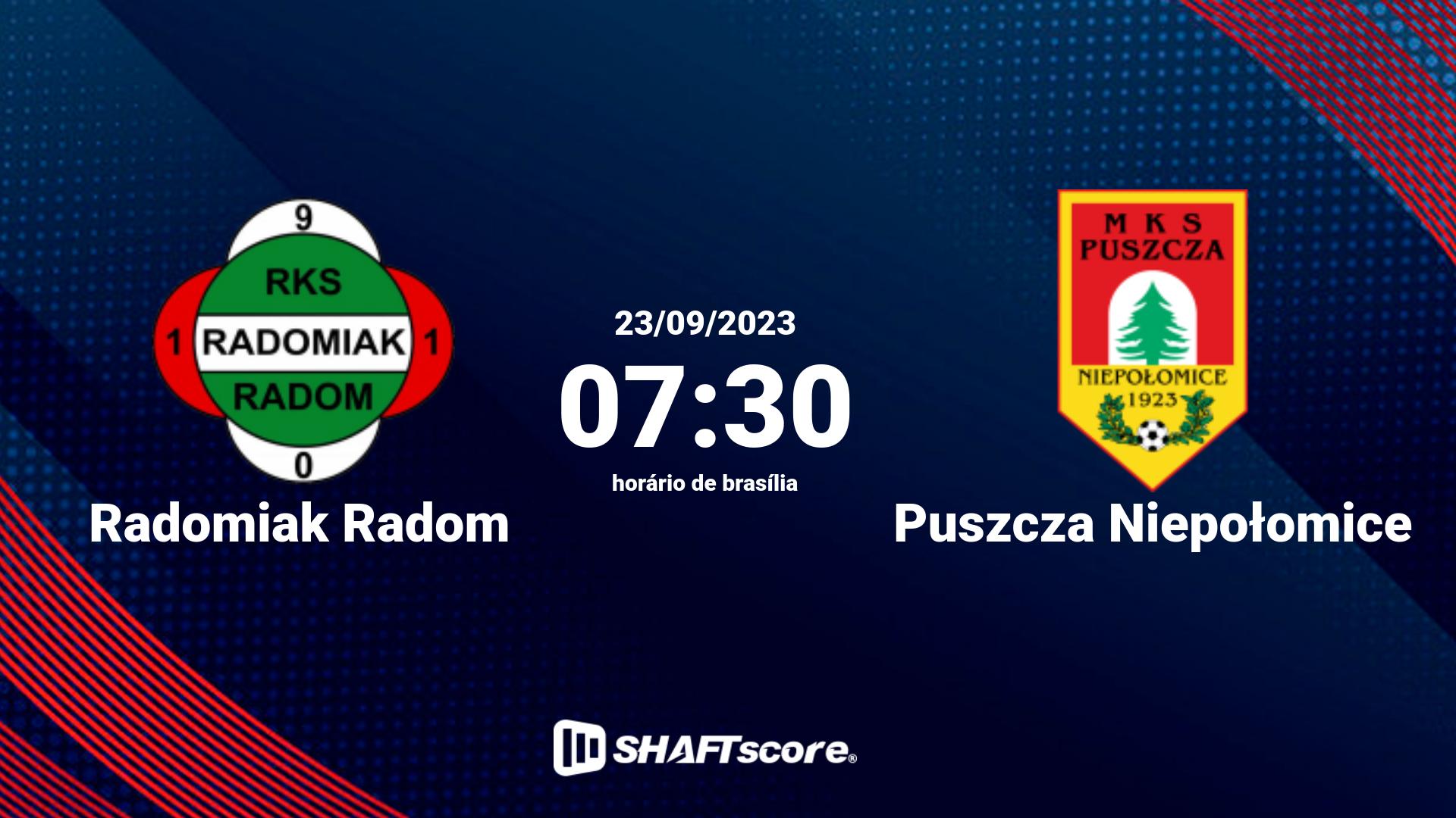 Estatísticas do jogo Radomiak Radom vs Puszcza Niepołomice 23.09 07:30