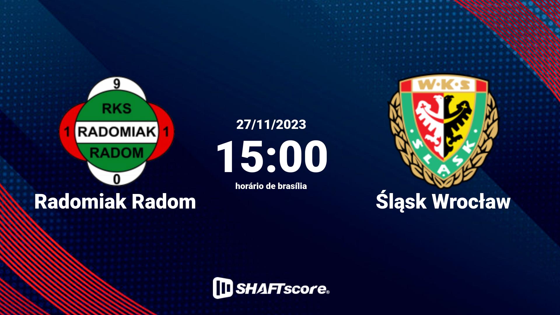 Estatísticas do jogo Radomiak Radom vs Śląsk Wrocław 27.11 15:00