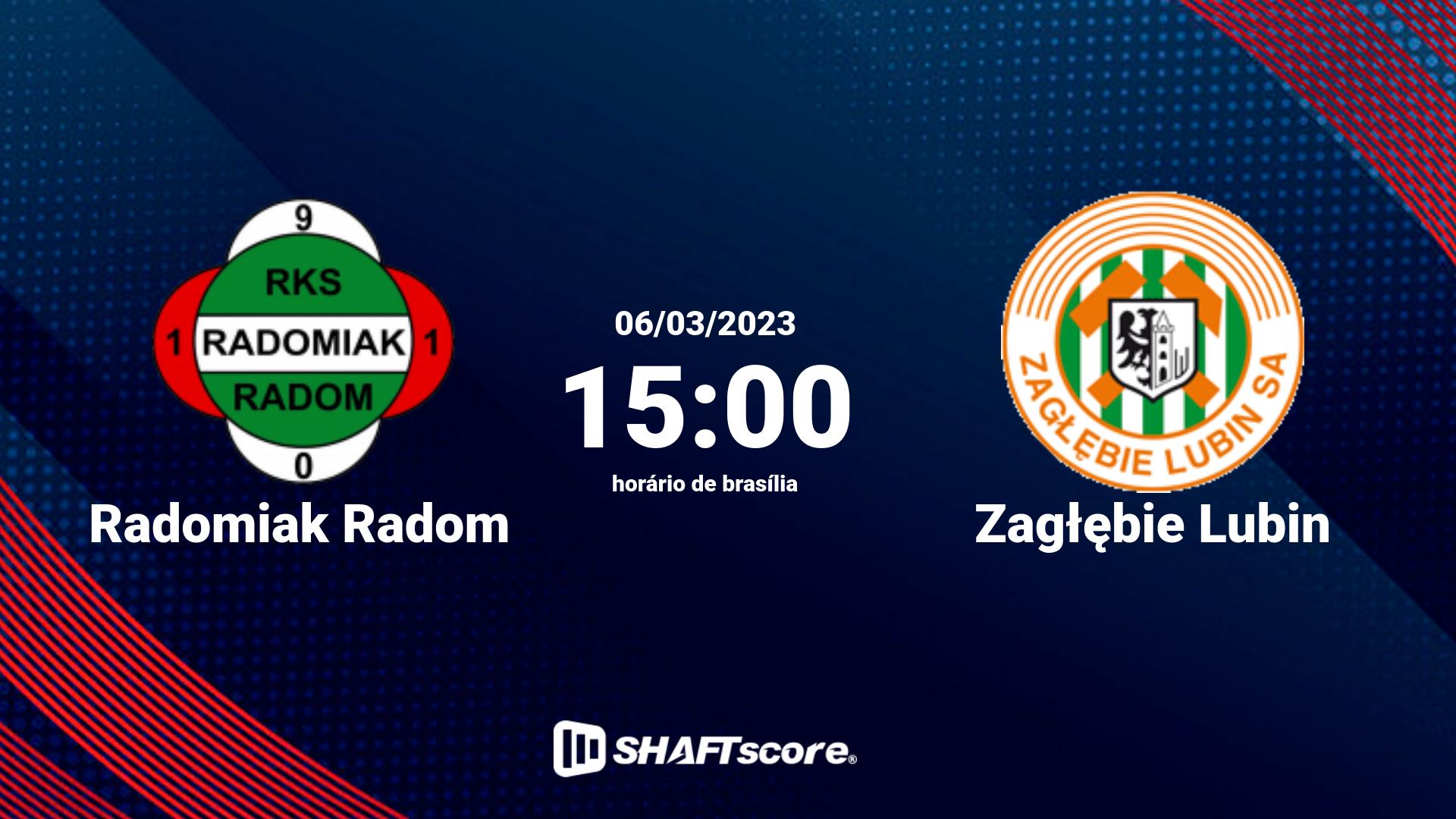 Estatísticas do jogo Radomiak Radom vs Zagłębie Lubin 06.03 15:00