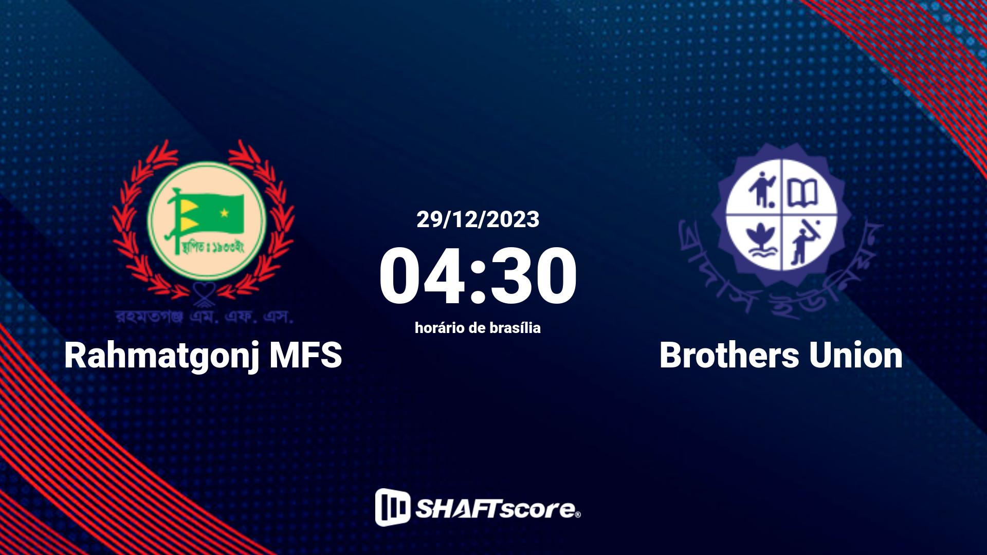 Estatísticas do jogo Rahmatgonj MFS vs Brothers Union 29.12 04:30