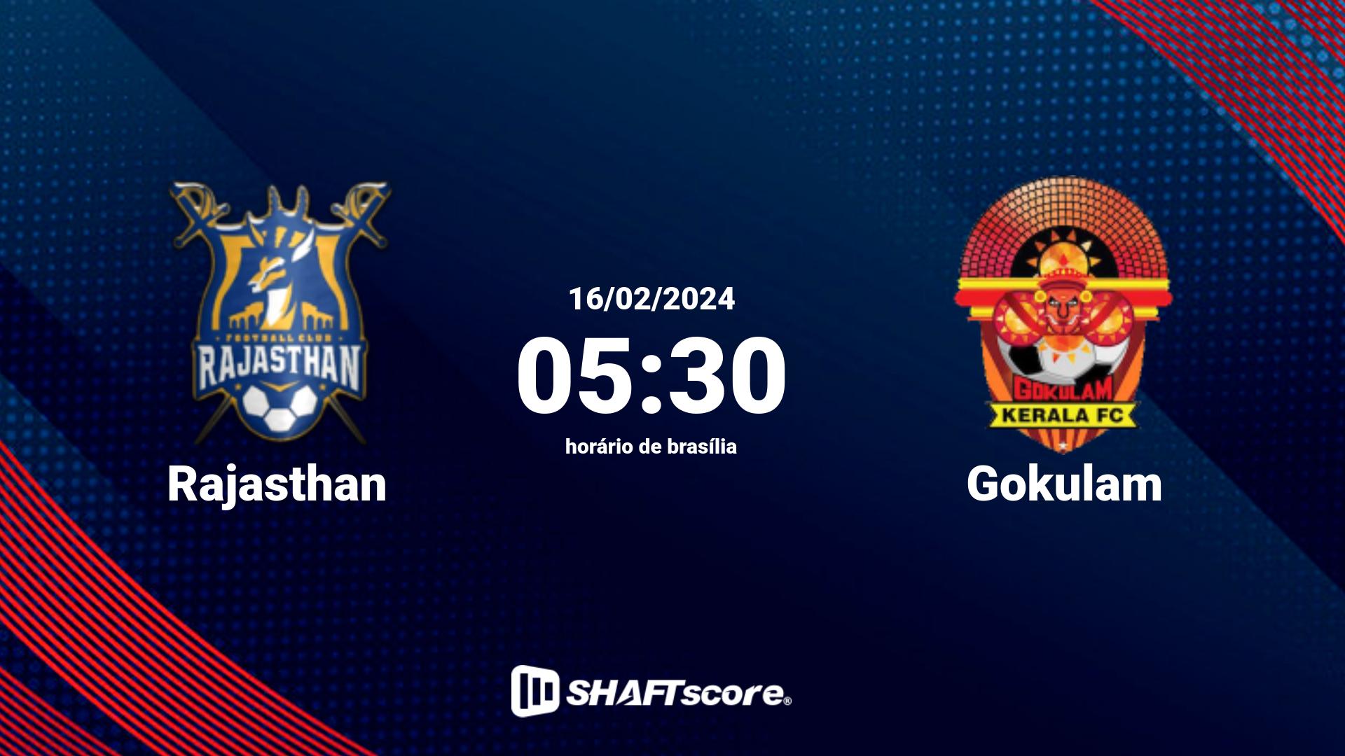 Estatísticas do jogo Rajasthan vs Gokulam 16.02 05:30