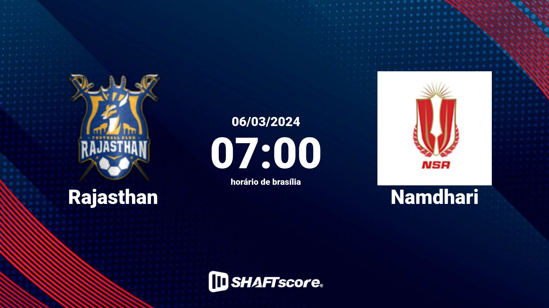 Estatísticas do jogo Rajasthan vs Namdhari 06.03 07:00