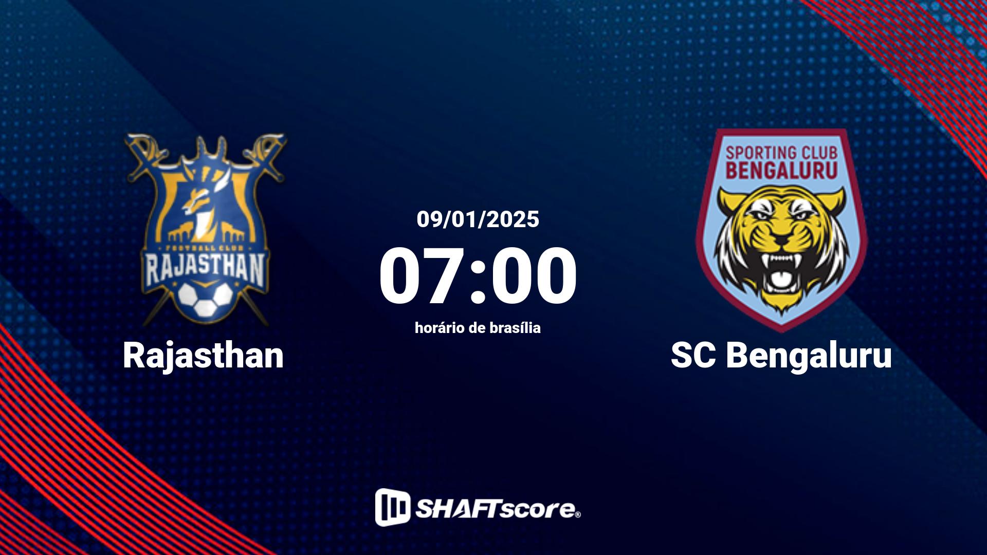 Estatísticas do jogo Rajasthan vs SC Bengaluru 09.01 07:00