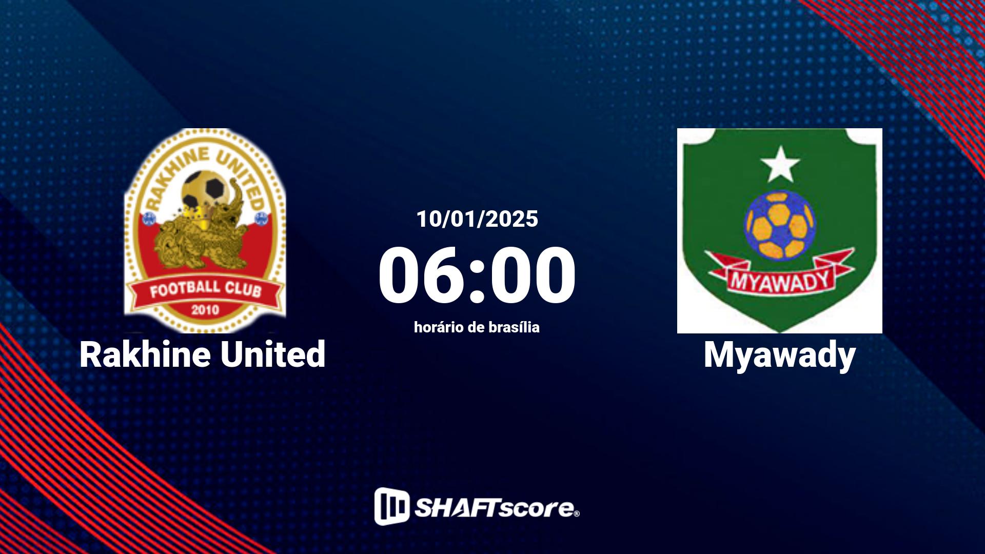 Estatísticas do jogo Rakhine United vs Myawady 10.01 06:00