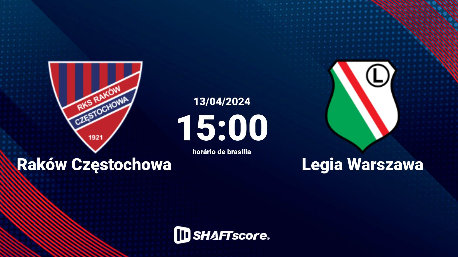 Estatísticas do jogo Raków Częstochowa vs Legia Warszawa 13.04 15:00