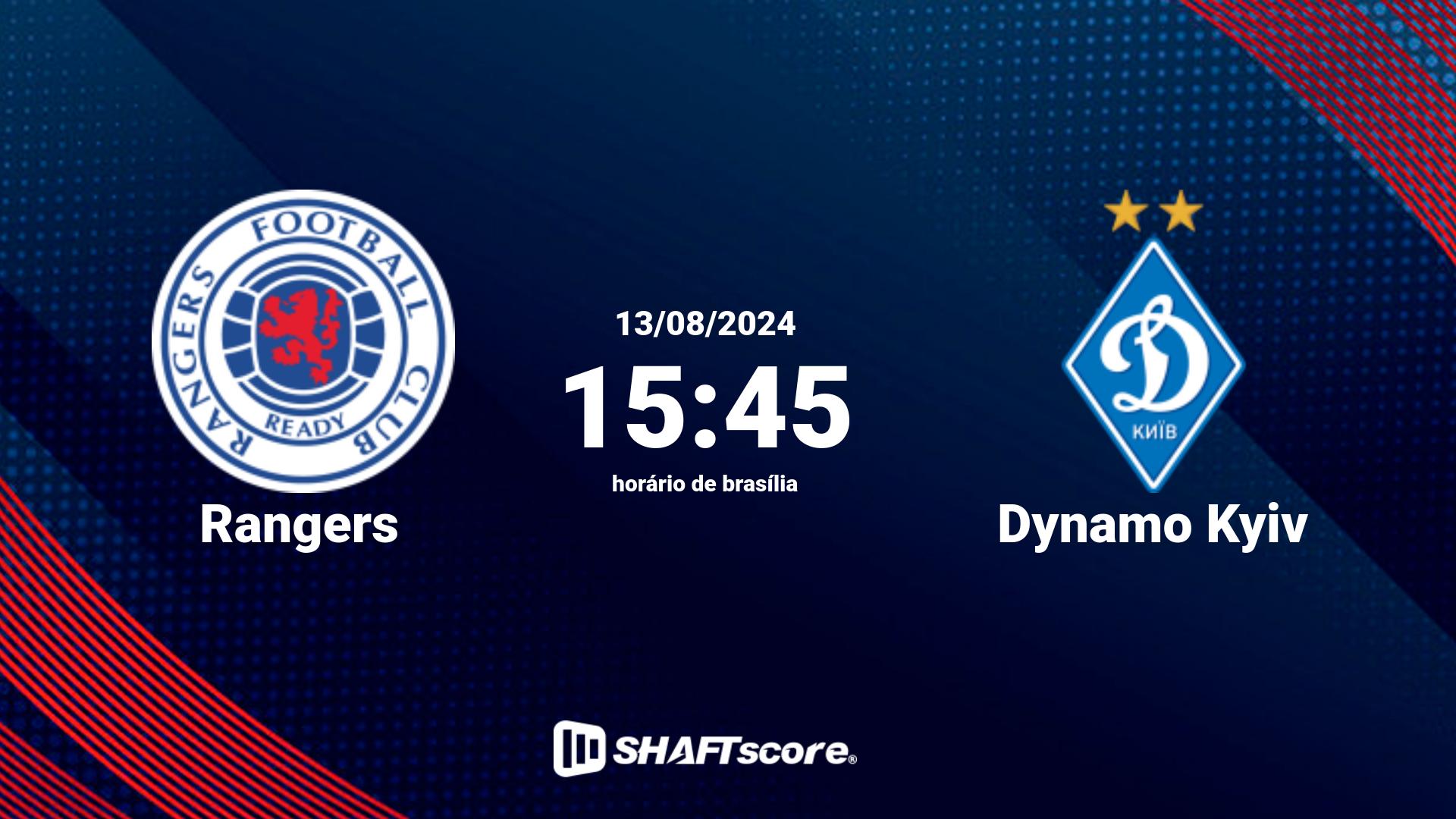 Estatísticas do jogo Rangers vs Dynamo Kyiv 13.08 15:45