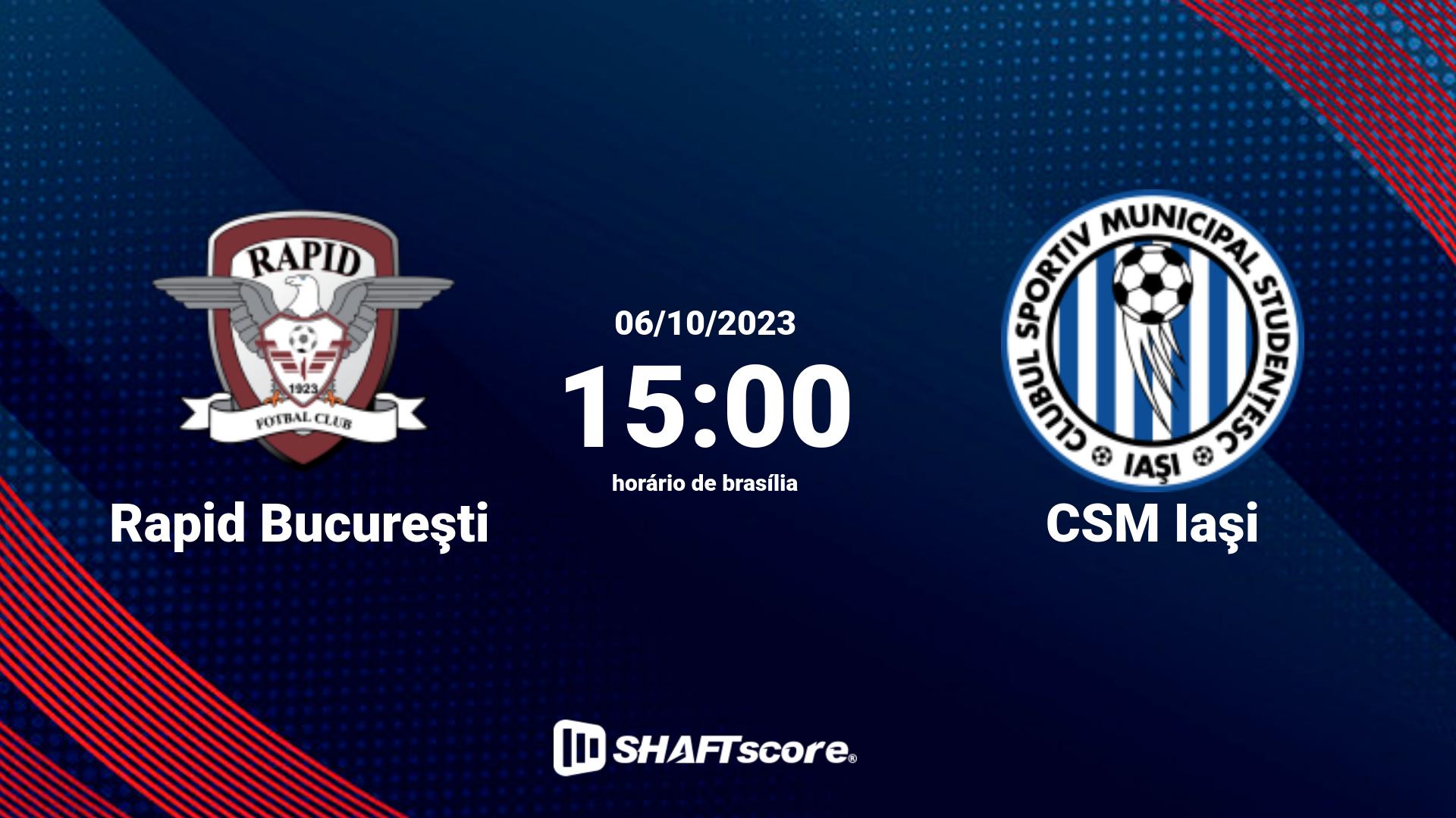 Estatísticas do jogo Rapid Bucureşti vs CSM Iaşi 06.10 15:00