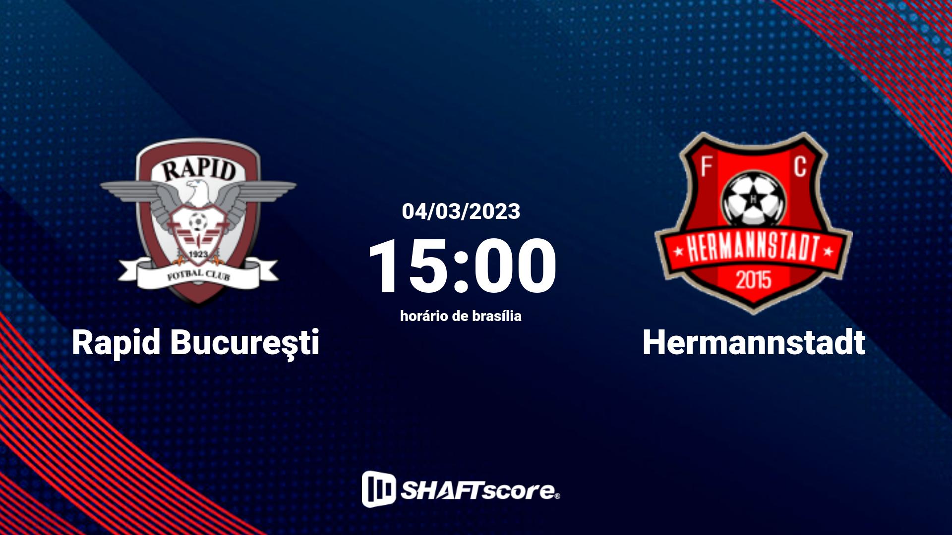 Estatísticas do jogo Rapid Bucureşti vs Hermannstadt 04.03 15:00