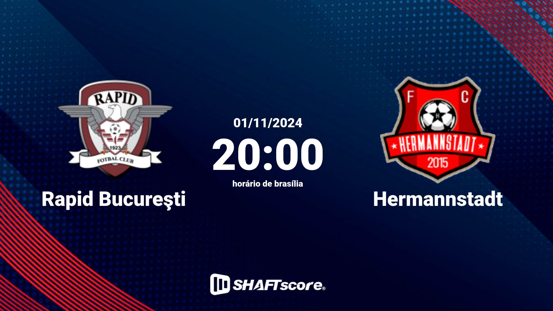 Estatísticas do jogo Rapid Bucureşti vs Hermannstadt 01.11 20:00