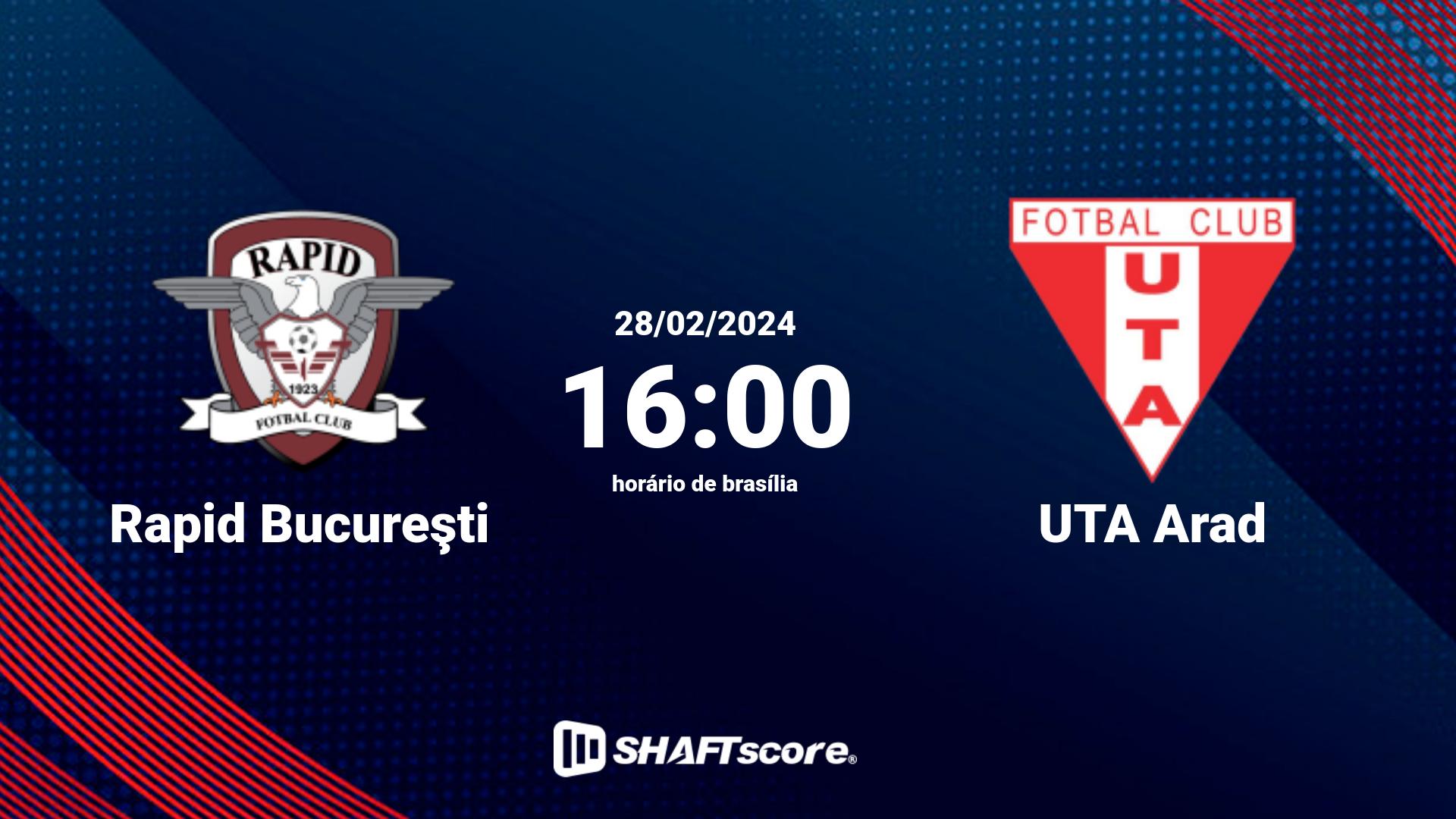 Estatísticas do jogo Rapid Bucureşti vs UTA Arad 28.02 16:00