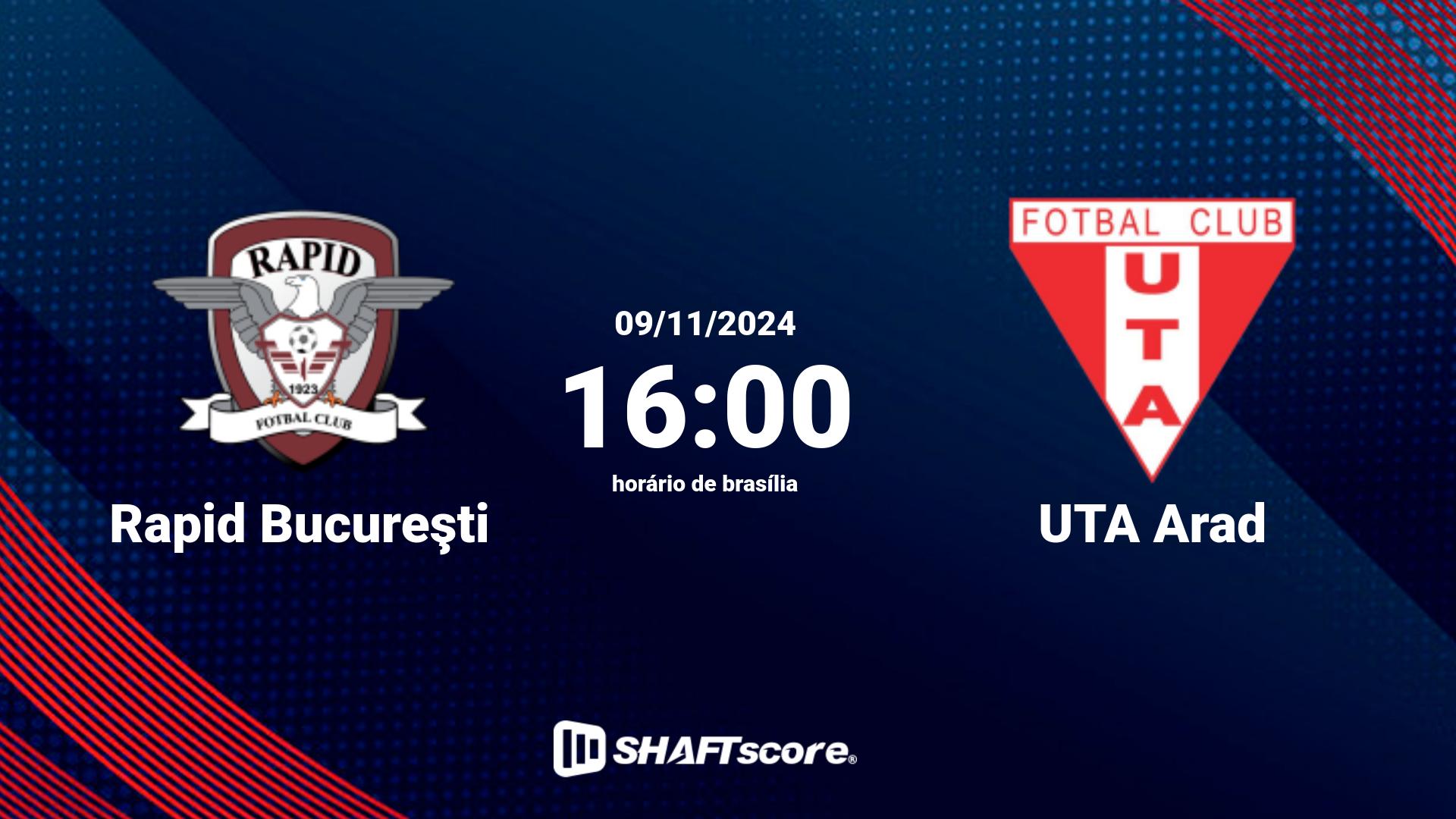 Estatísticas do jogo Rapid Bucureşti vs UTA Arad 09.11 16:00