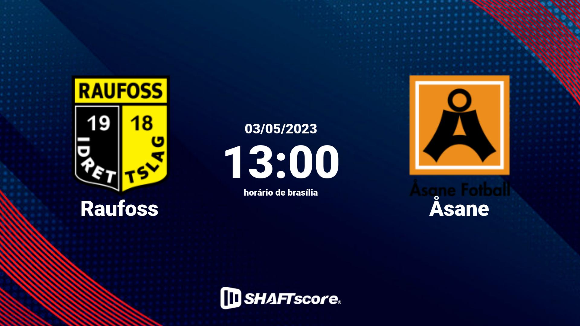 Estatísticas do jogo Raufoss vs Åsane 03.05 13:00