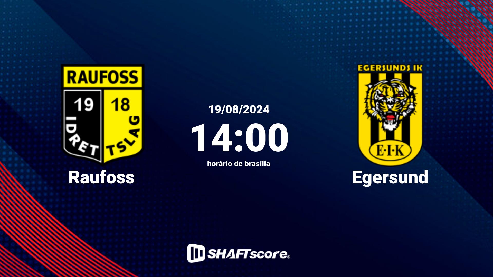 Estatísticas do jogo Raufoss vs Egersund 19.08 14:00