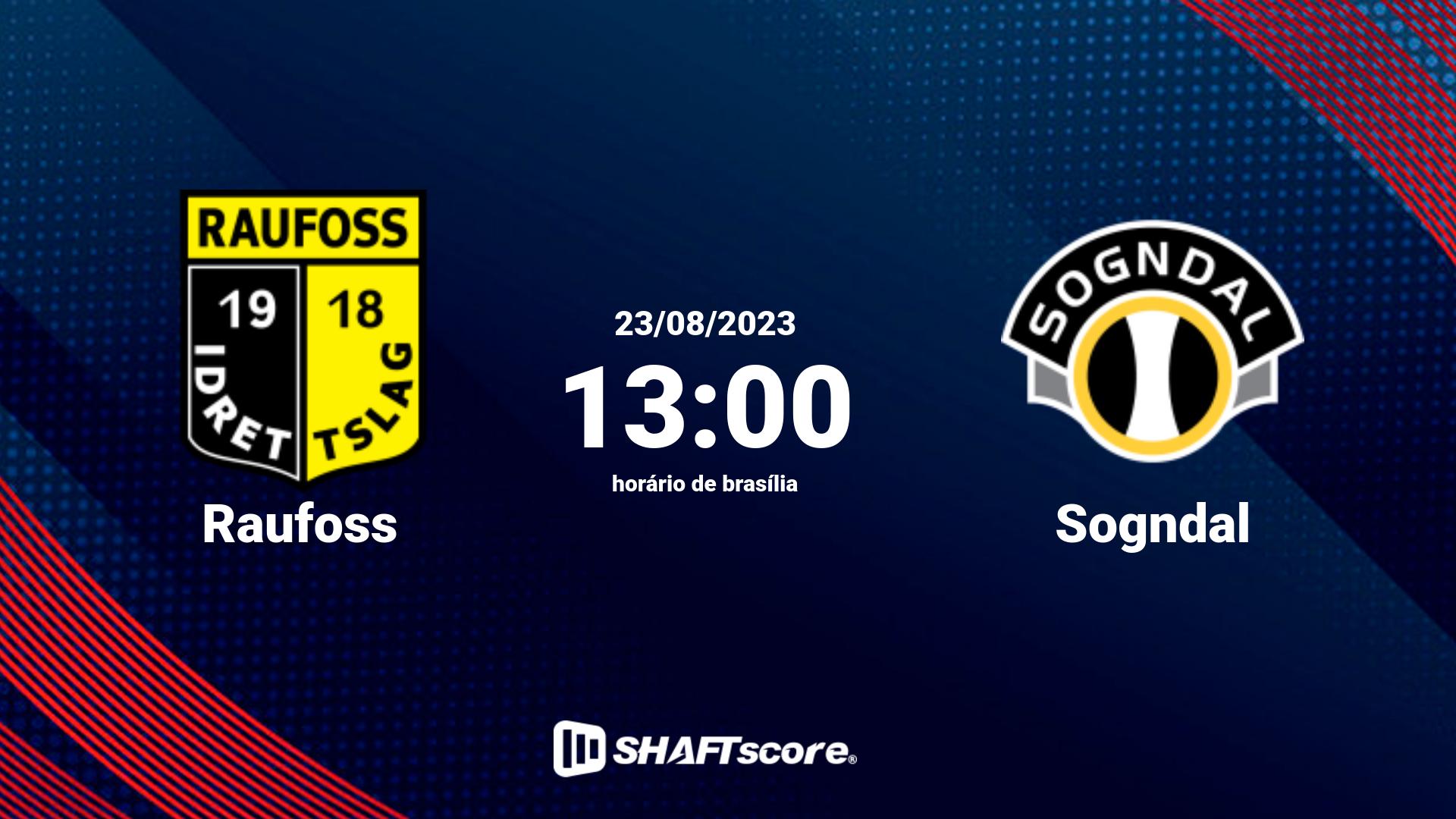 Estatísticas do jogo Raufoss vs Sogndal 23.08 13:00