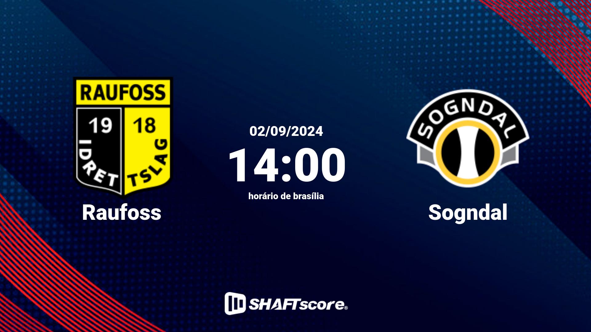 Estatísticas do jogo Raufoss vs Sogndal 02.09 14:00