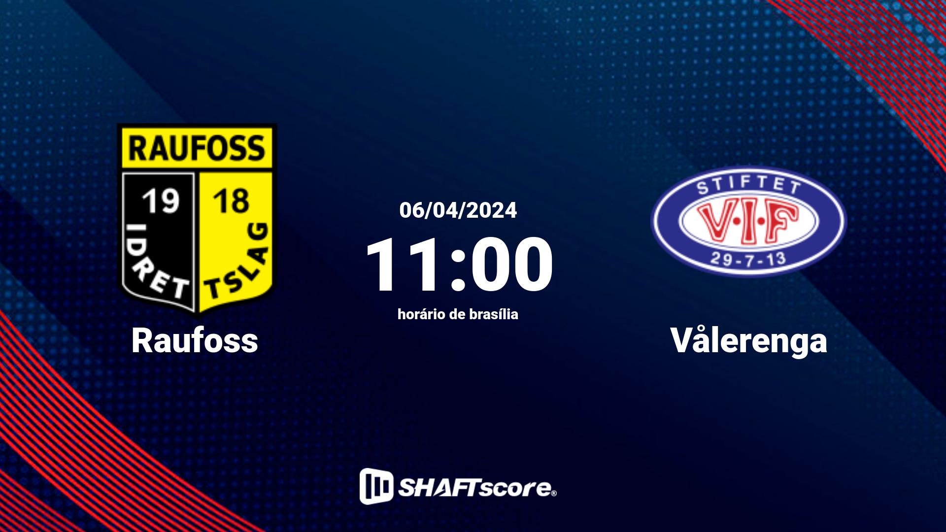 Estatísticas do jogo Raufoss vs Vålerenga 06.04 11:00