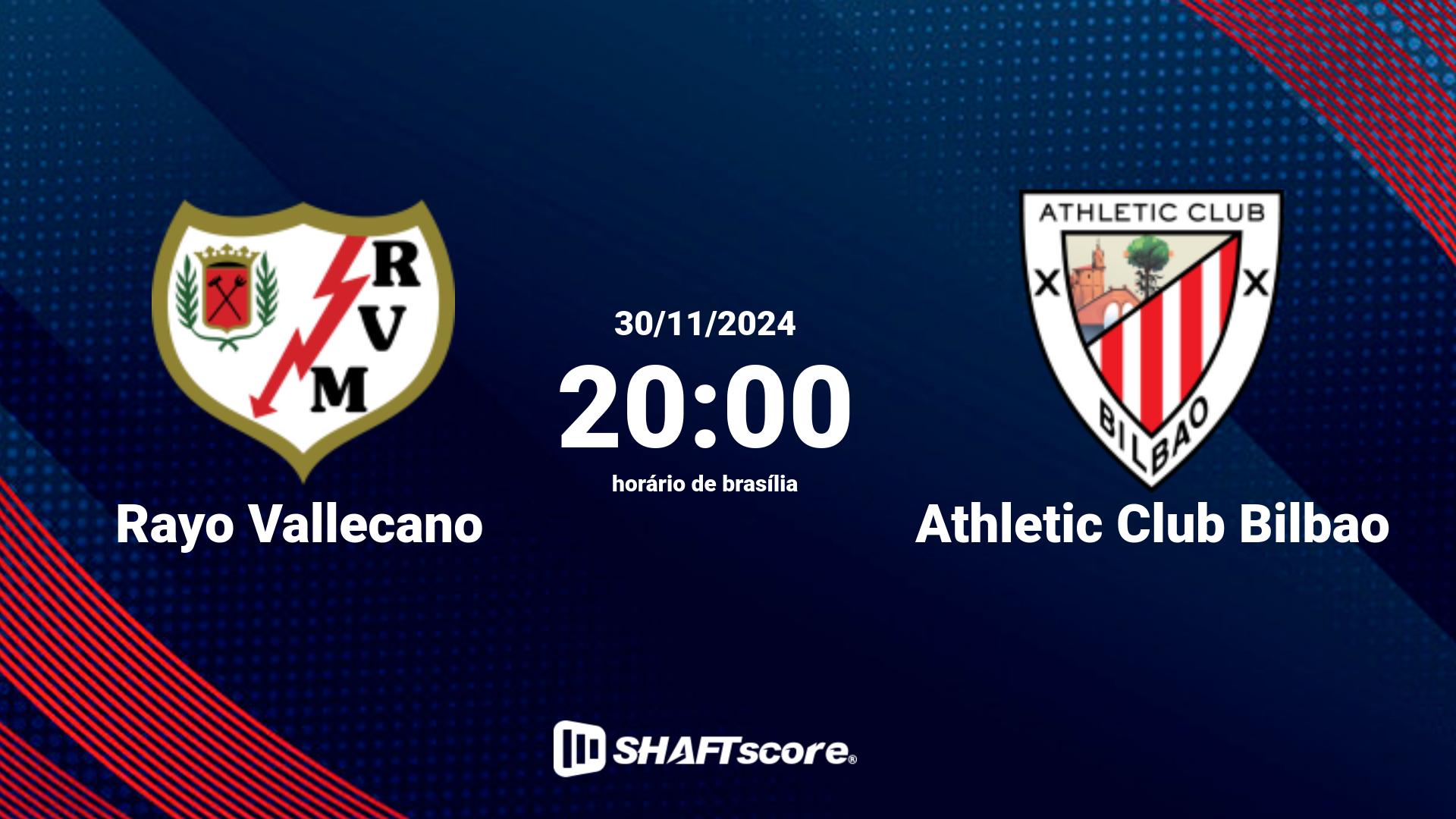 Estatísticas do jogo Rayo Vallecano vs Athletic Club Bilbao 30.11 20:00