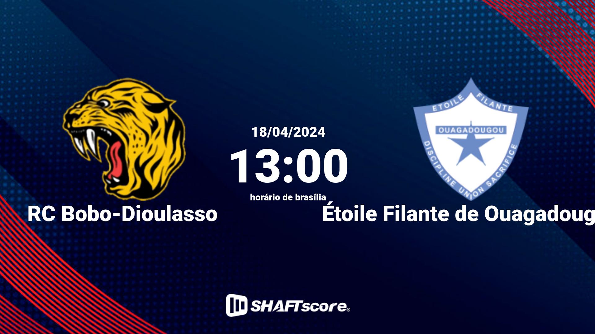 Estatísticas do jogo RC Bobo-Dioulasso vs Étoile Filante de Ouagadougou 18.04 13:00