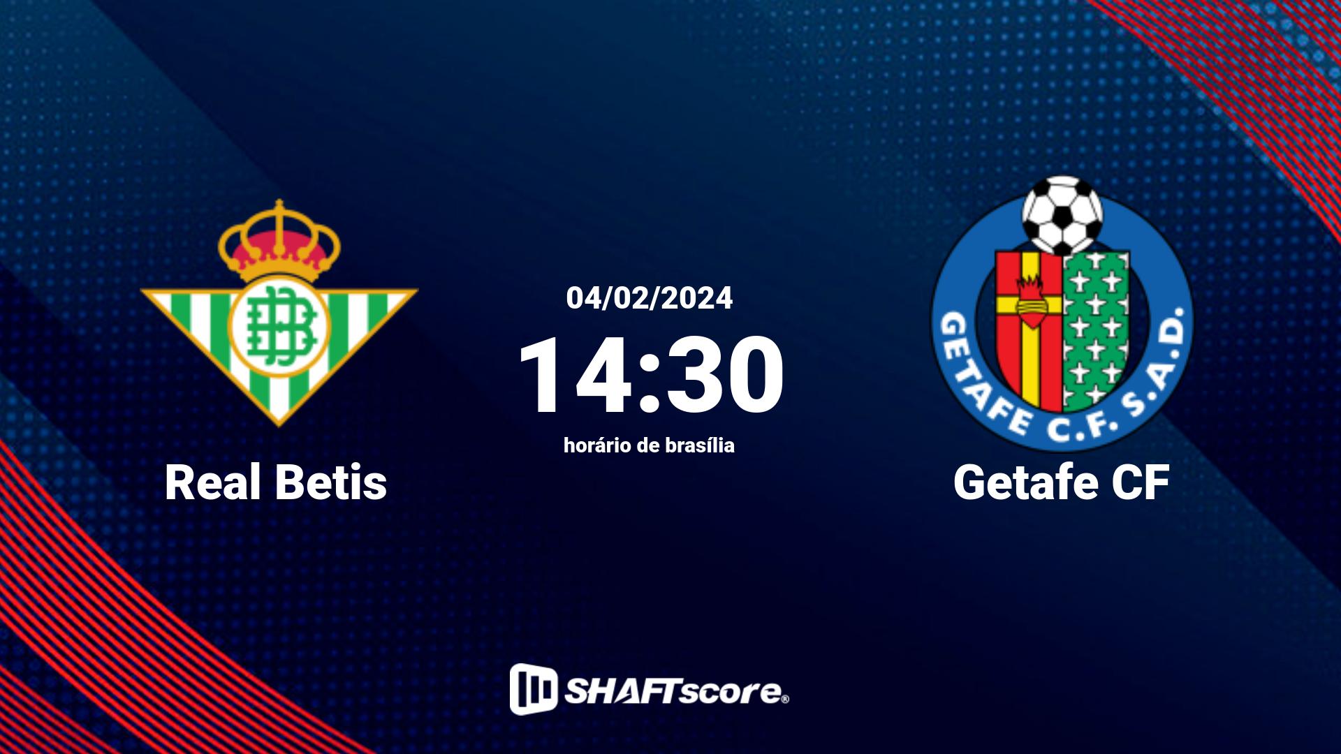 Estatísticas do jogo Real Betis vs Getafe CF 04.02 14:30