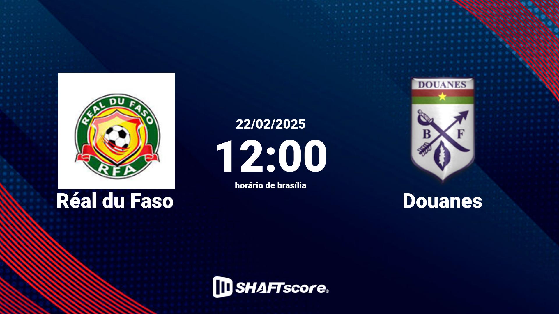 Estatísticas do jogo Réal du Faso vs Douanes 22.02 12:00