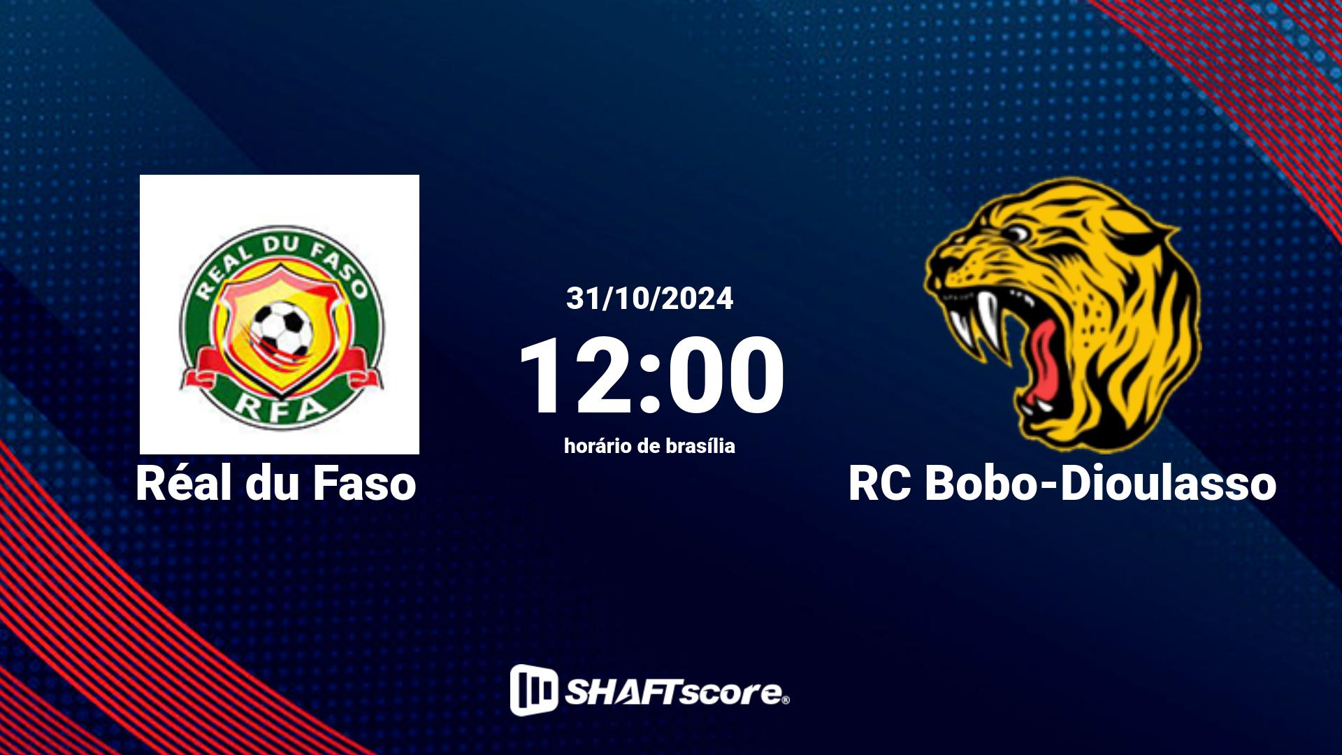 Estatísticas do jogo Réal du Faso vs RC Bobo-Dioulasso 31.10 12:00