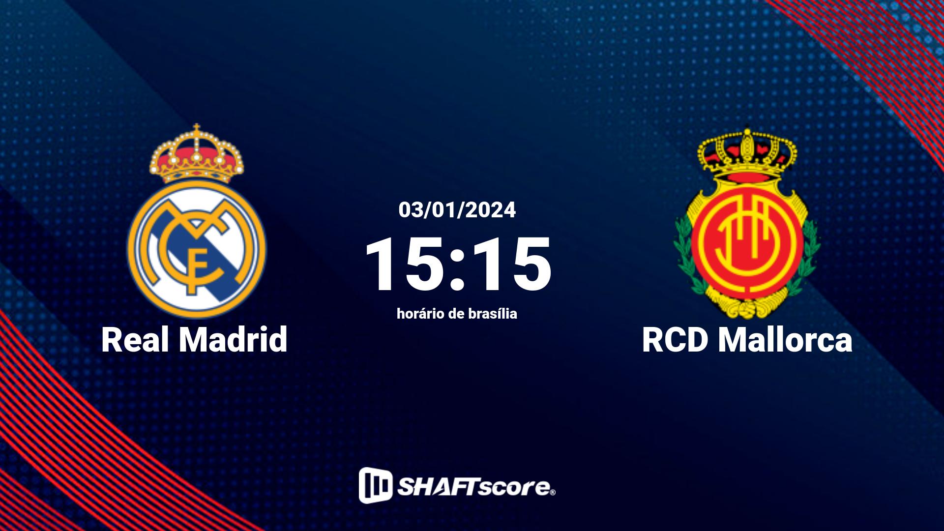 Estatísticas do jogo Real Madrid vs RCD Mallorca 03.01 15:15