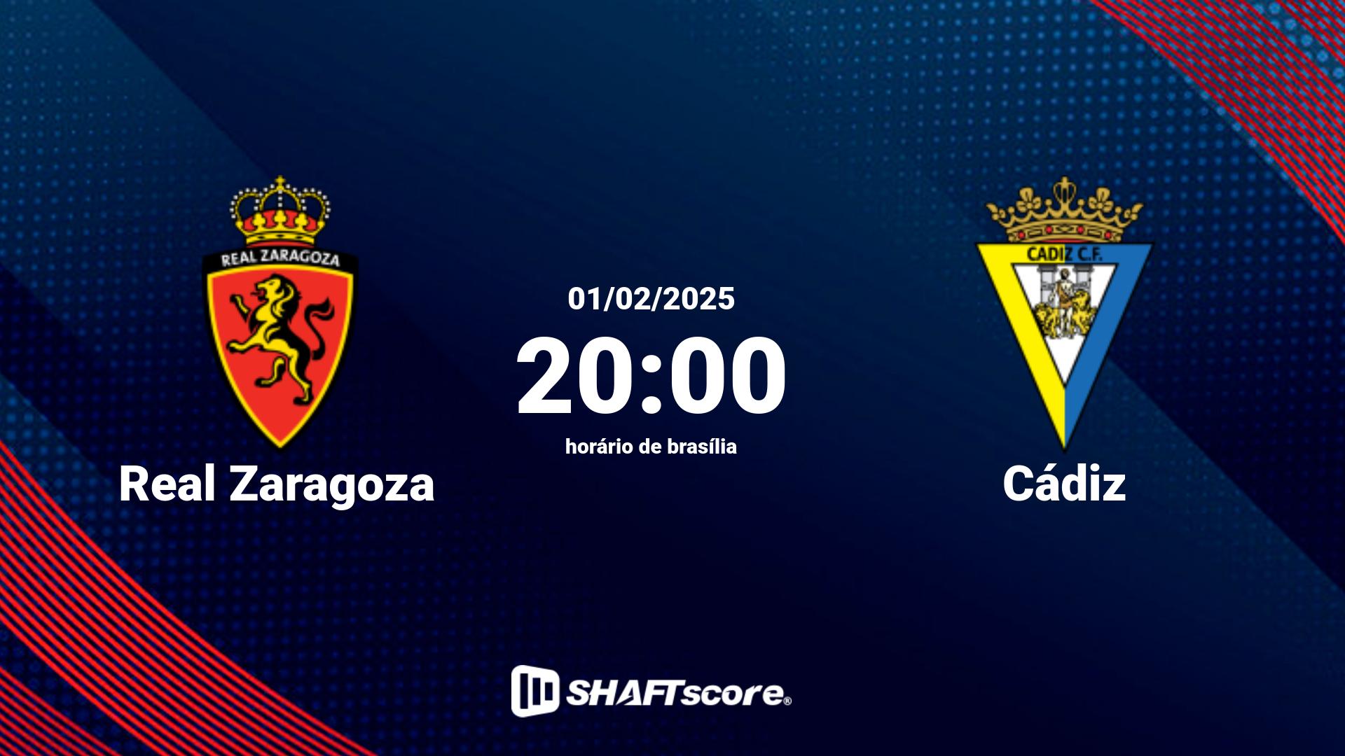 Estatísticas do jogo Real Zaragoza vs Cádiz 01.02 20:00