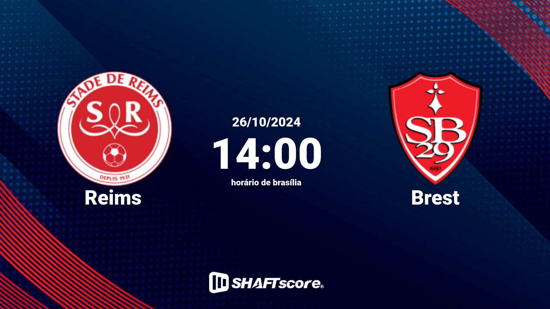 Estatísticas do jogo Reims vs Brest 26.10 14:00