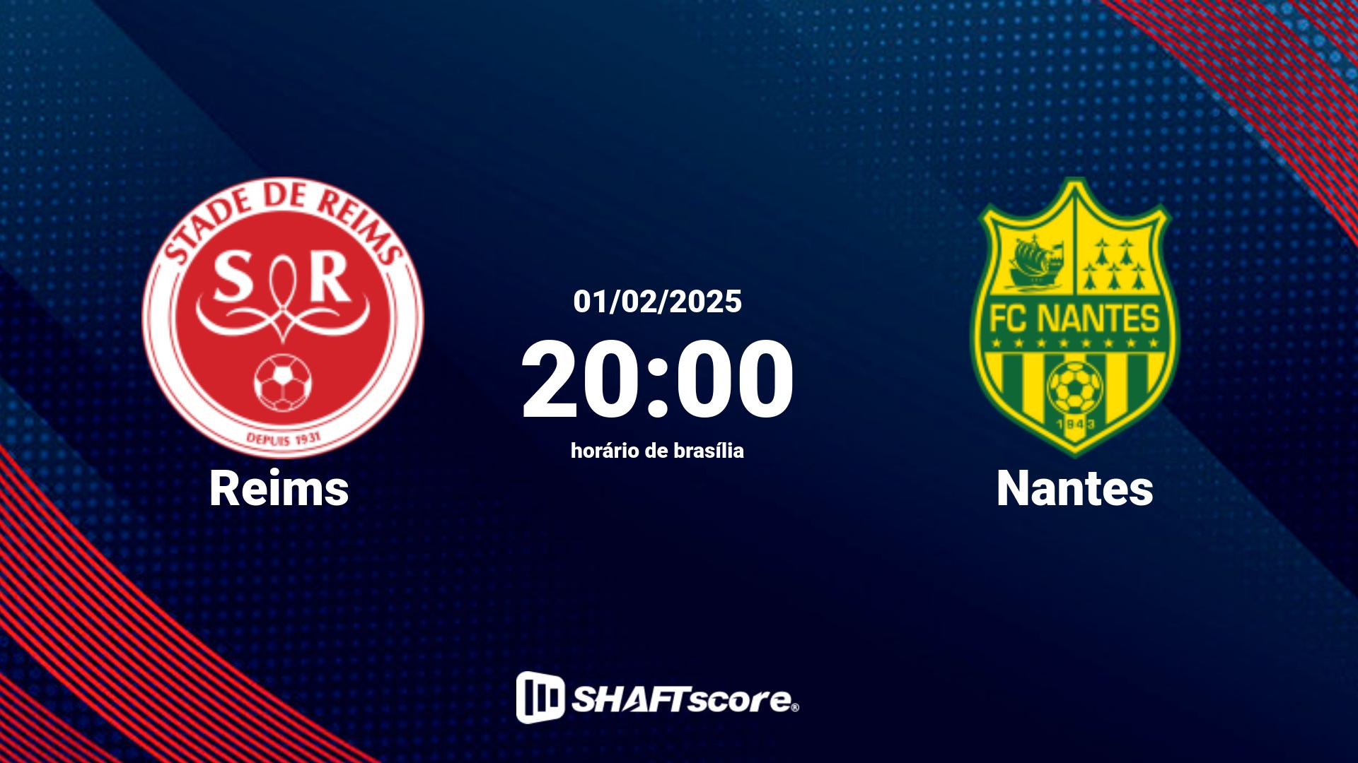 Estatísticas do jogo Reims vs Nantes 01.02 20:00