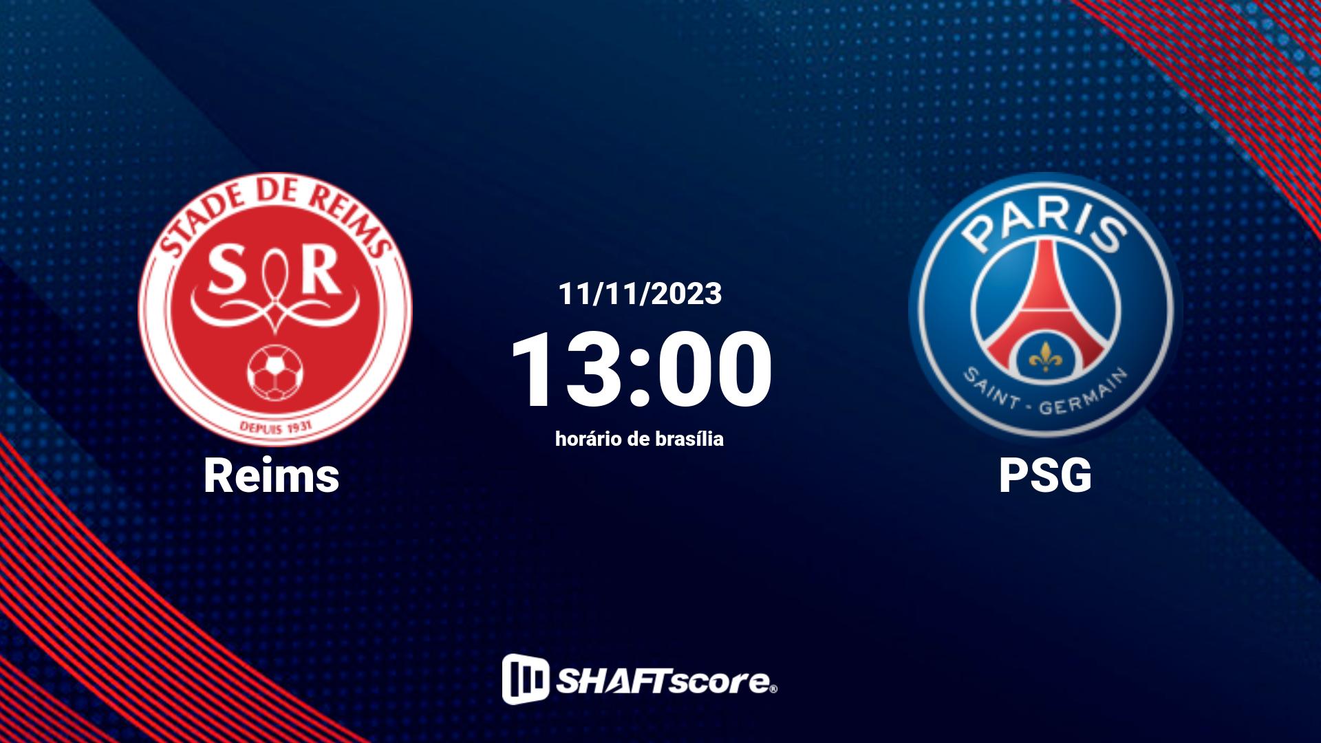 Estatísticas do jogo Reims vs PSG 11.11 13:00