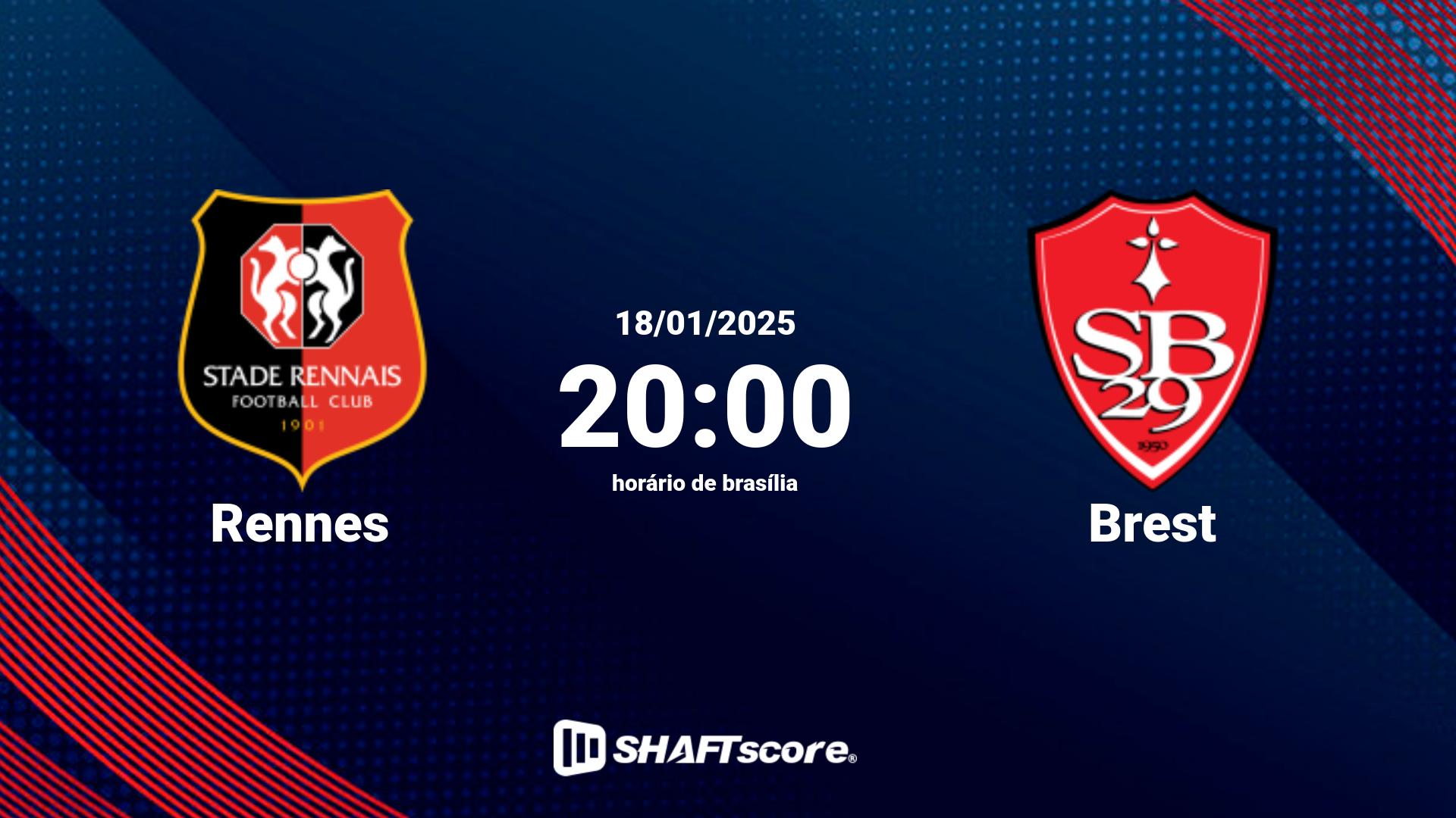 Estatísticas do jogo Rennes vs Brest 18.01 20:00