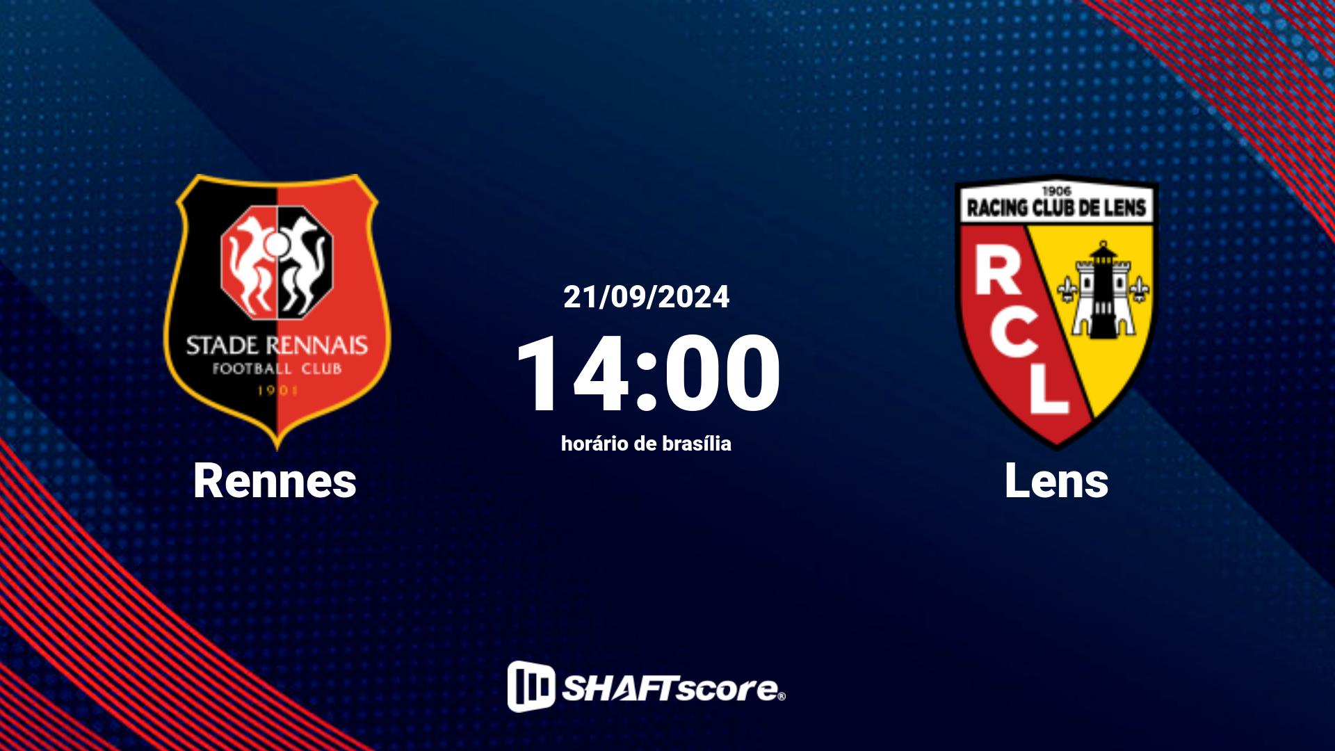 Estatísticas do jogo Rennes vs Lens 21.09 14:00