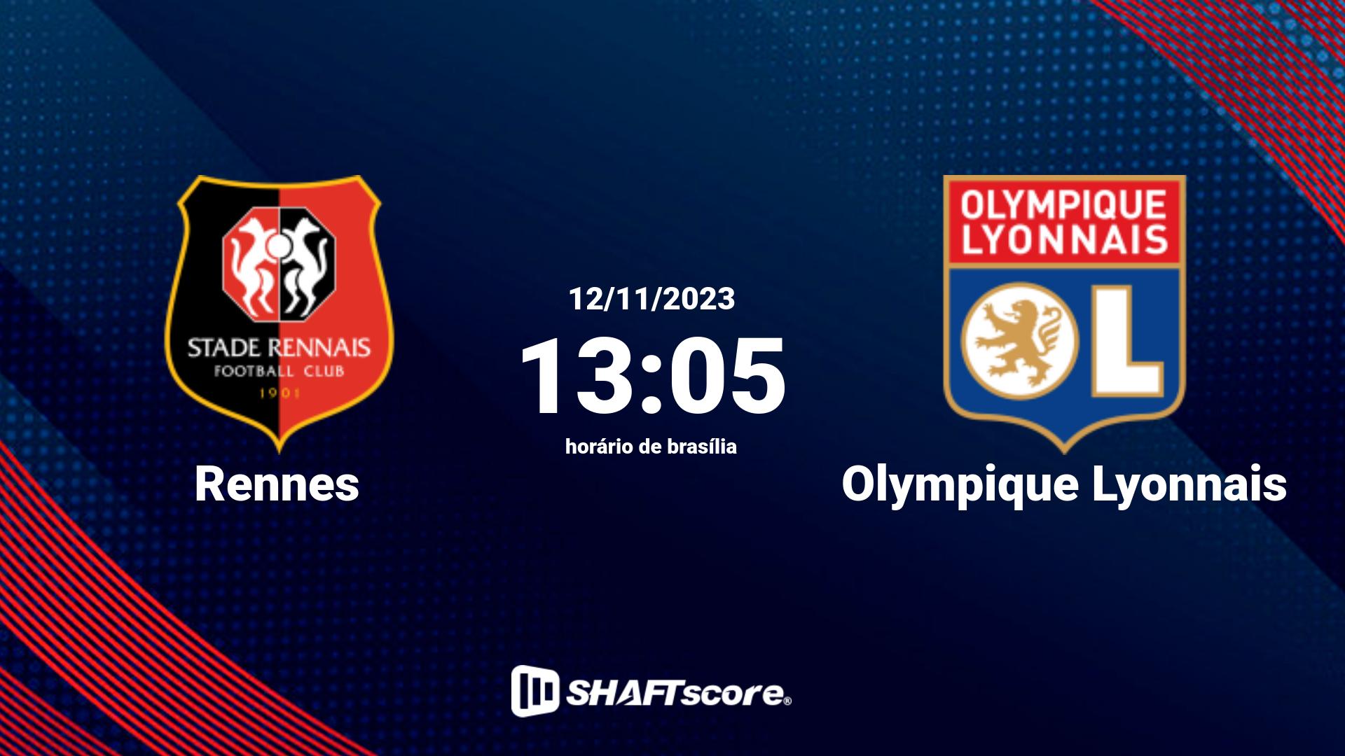 Estatísticas do jogo Rennes vs Olympique Lyonnais 12.11 13:05