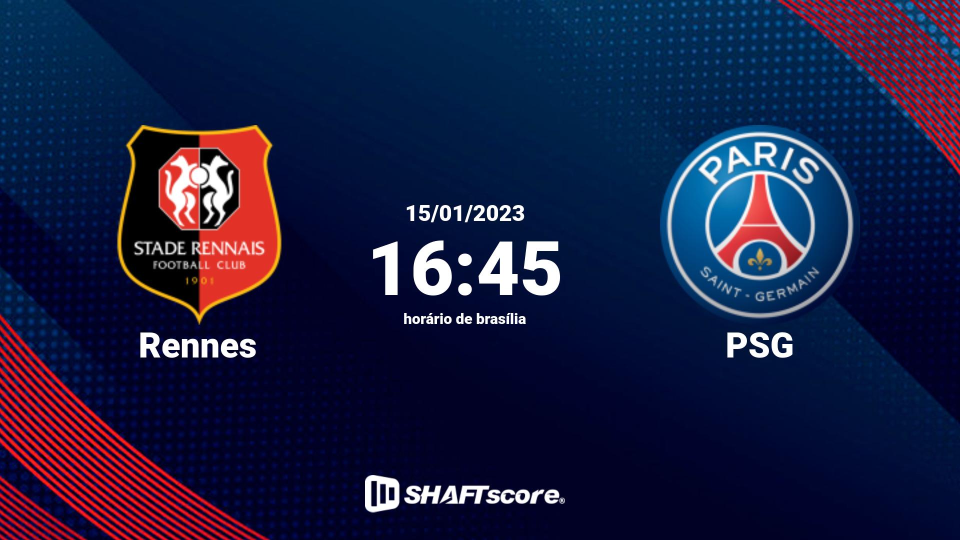 Estatísticas do jogo Rennes vs PSG 15.01 16:45