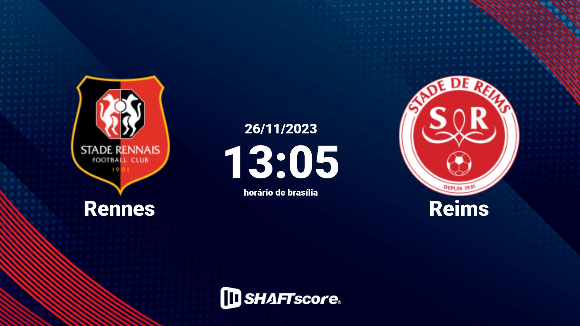 Estatísticas do jogo Rennes vs Reims 26.11 13:05