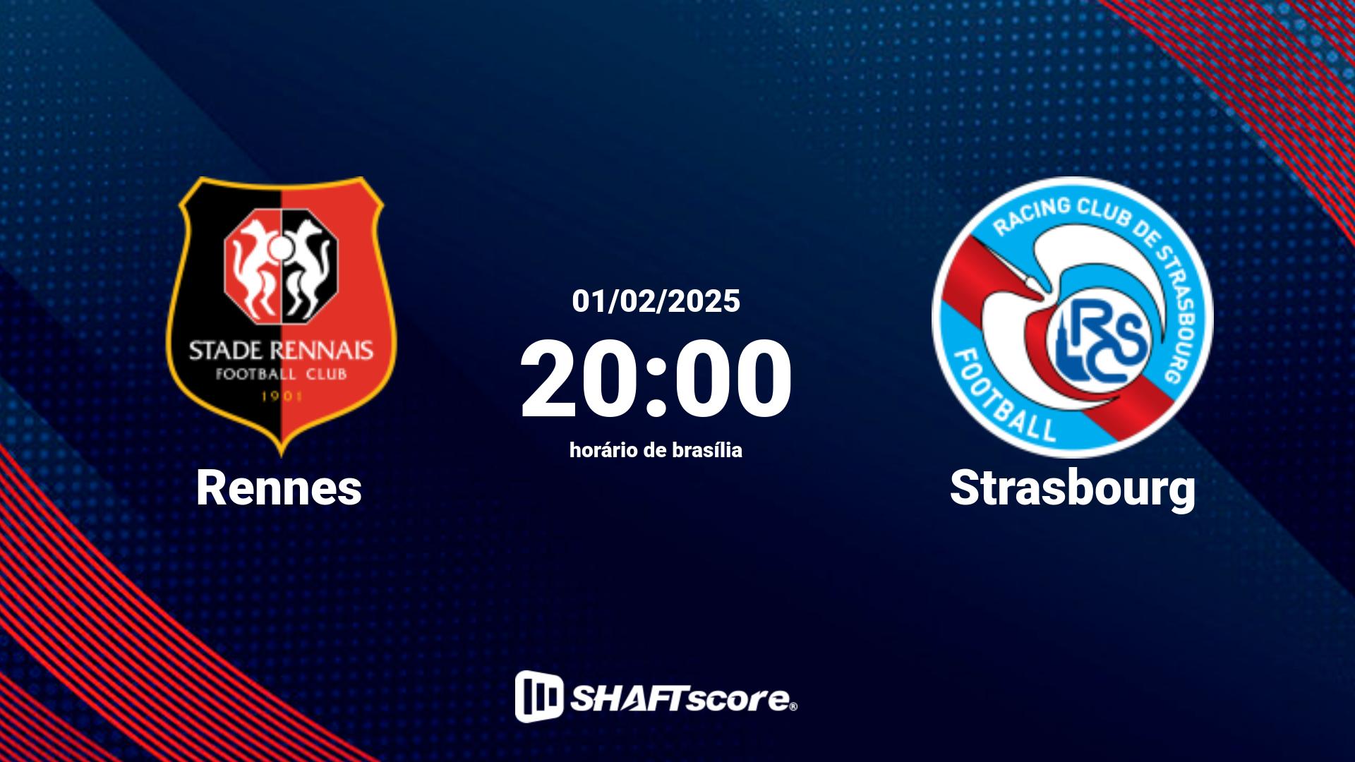 Estatísticas do jogo Rennes vs Strasbourg 01.02 20:00