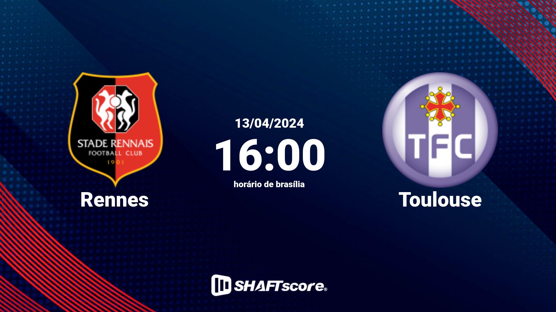 Estatísticas do jogo Rennes vs Toulouse 13.04 16:00