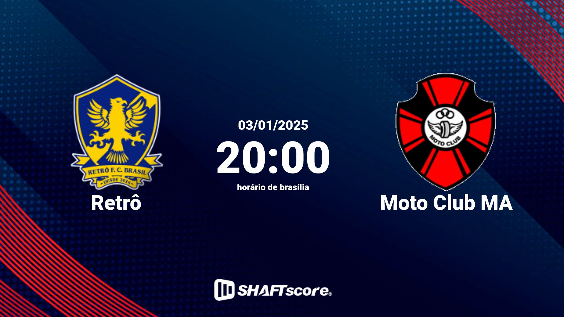 Estatísticas do jogo Retrô vs Moto Club MA 03.01 20:00