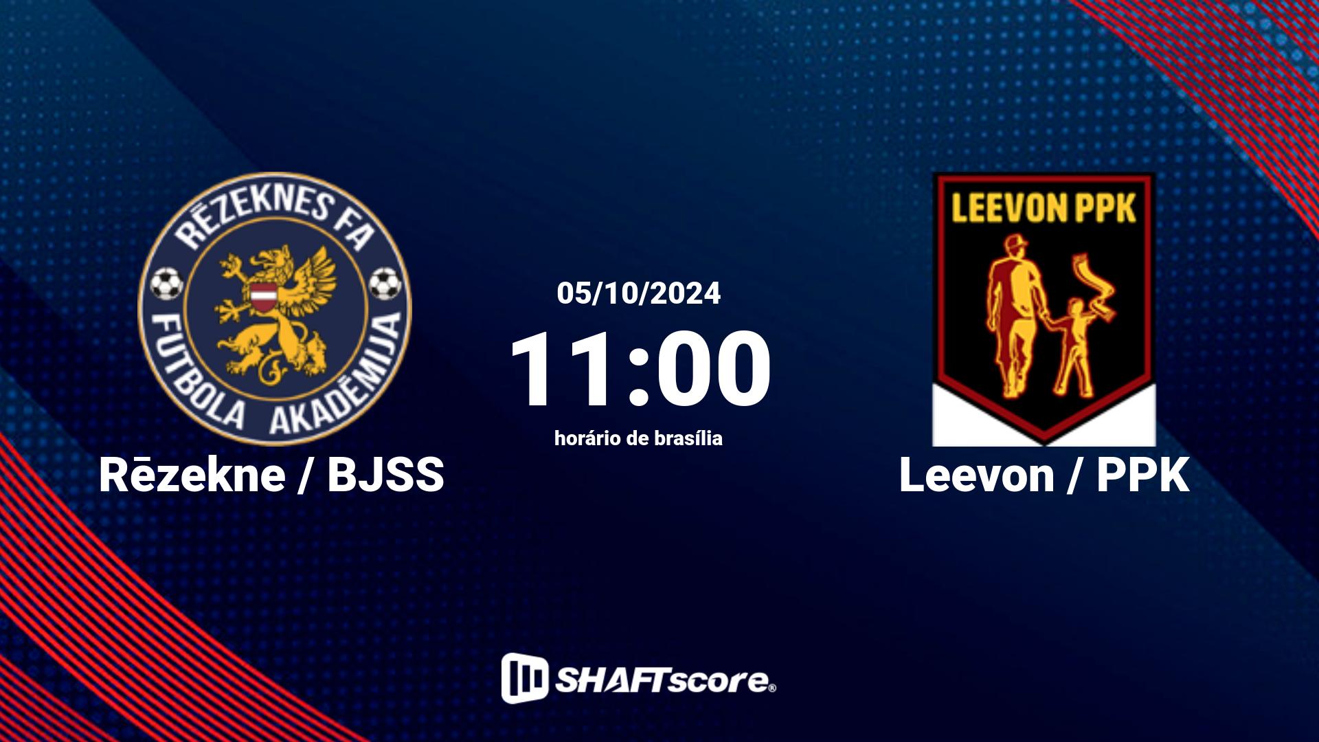 Estatísticas do jogo Rēzekne / BJSS vs Leevon / PPK 05.10 11:00