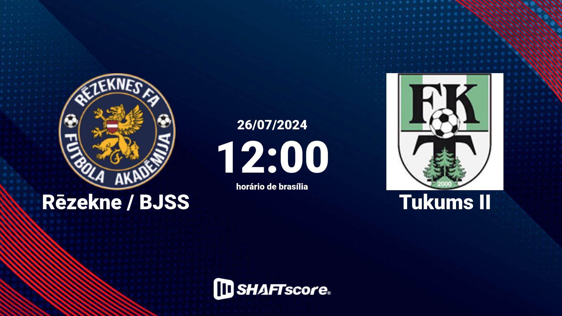 Estatísticas do jogo Rēzekne / BJSS vs Tukums II 26.07 12:00