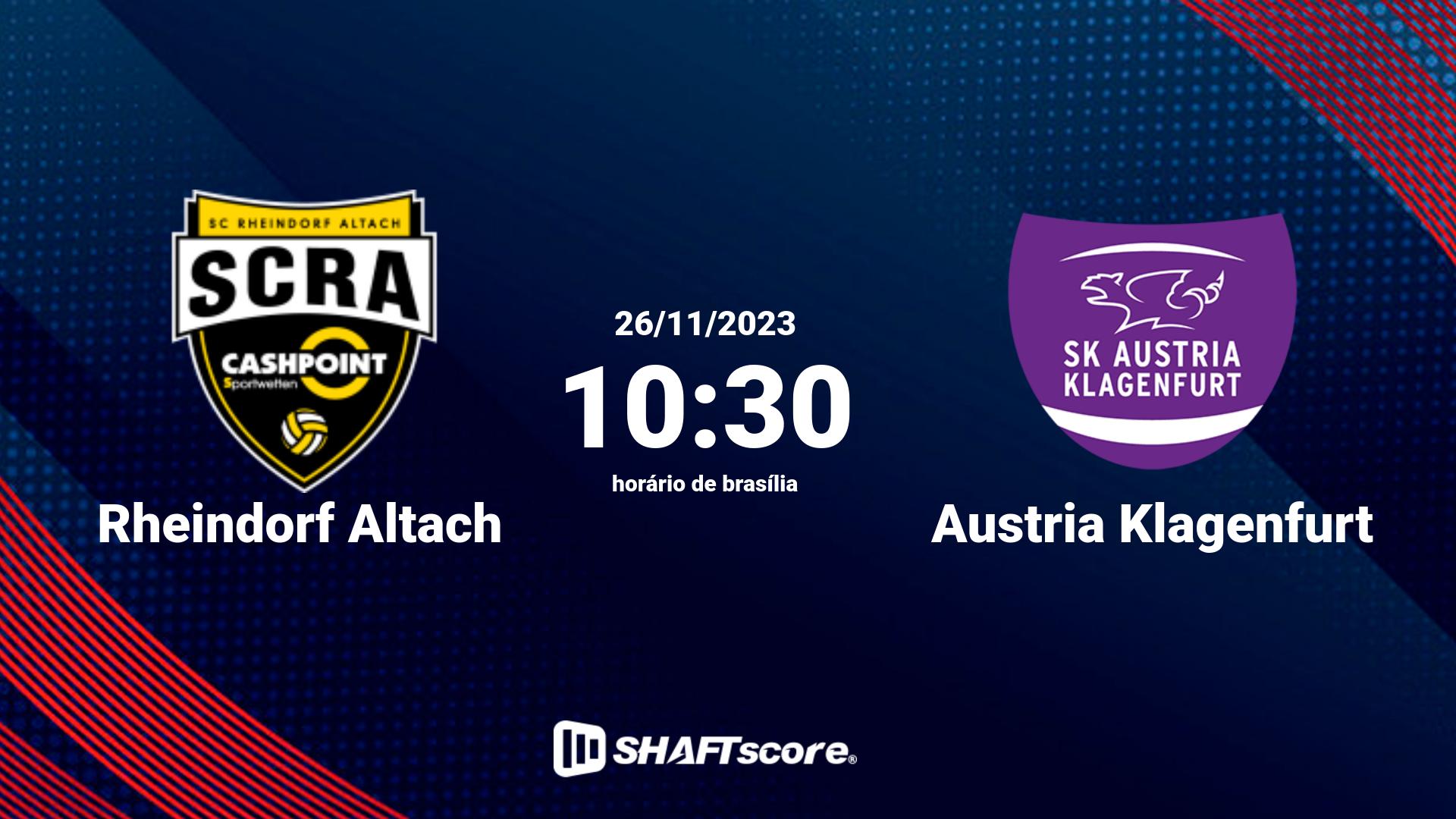 Estatísticas do jogo Rheindorf Altach vs Austria Klagenfurt 26.11 10:30