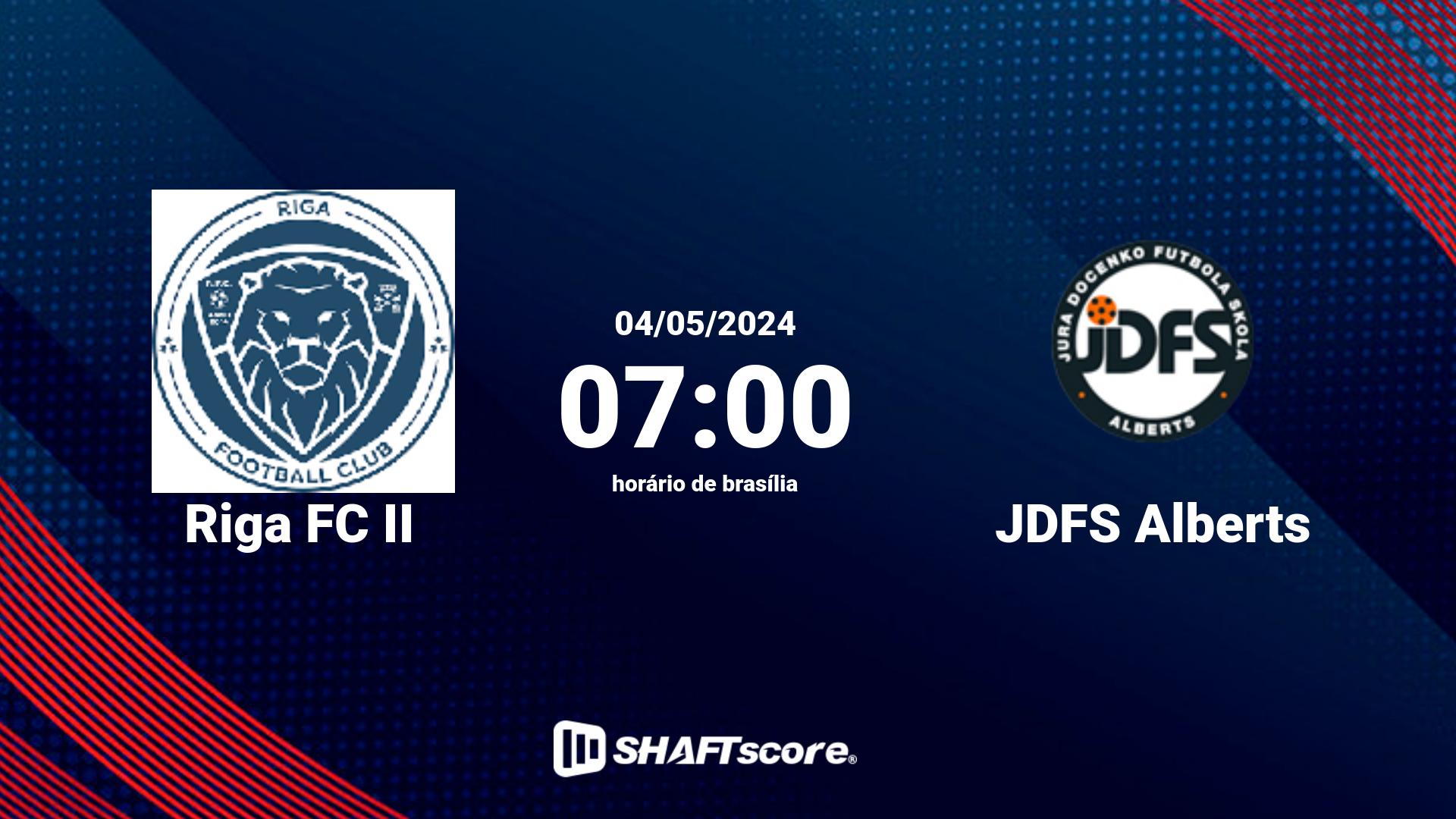 Estatísticas do jogo Riga FC II vs JDFS Alberts 04.05 07:00