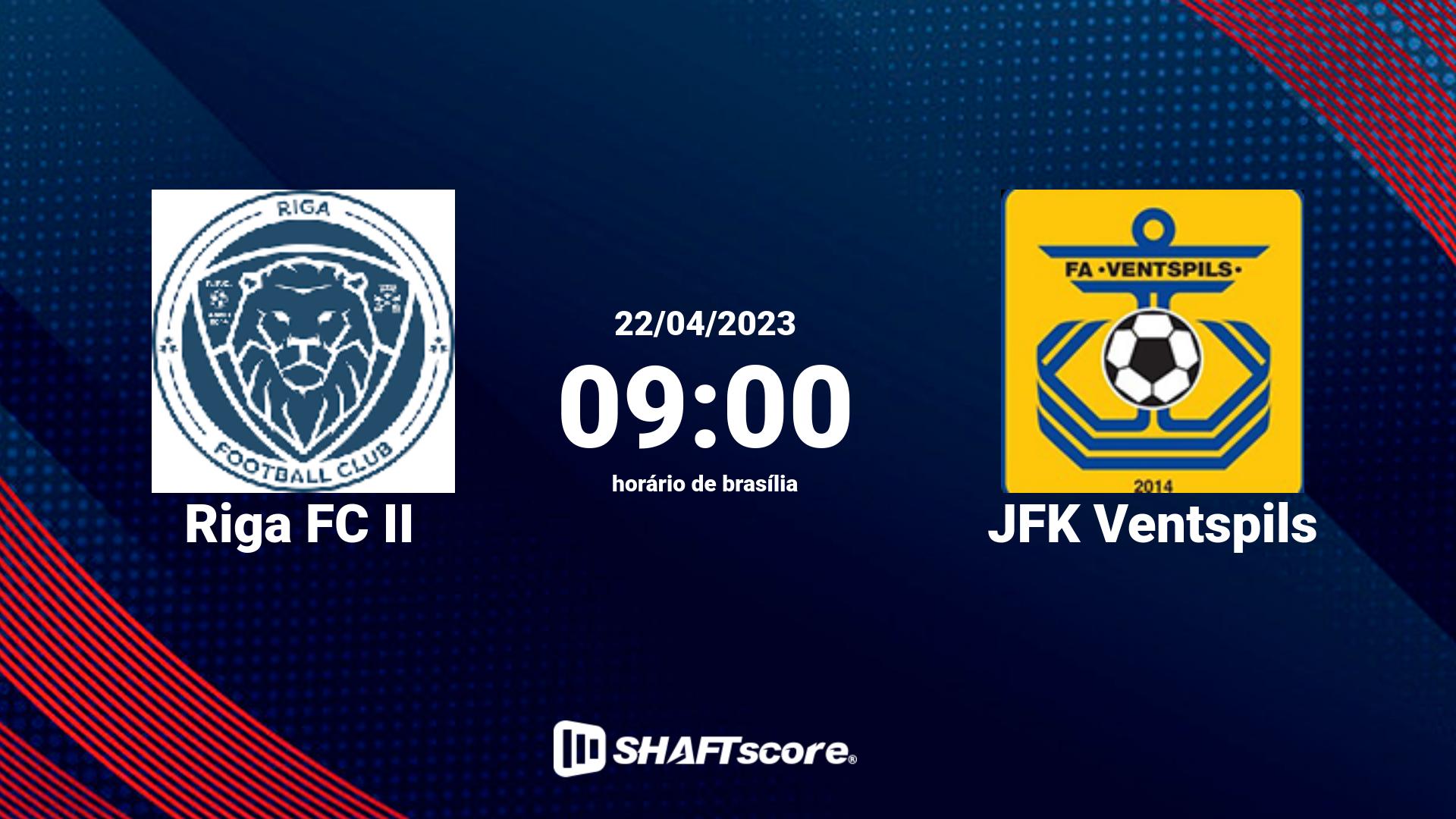 Estatísticas do jogo Riga FC II vs JFK Ventspils 22.04 09:00
