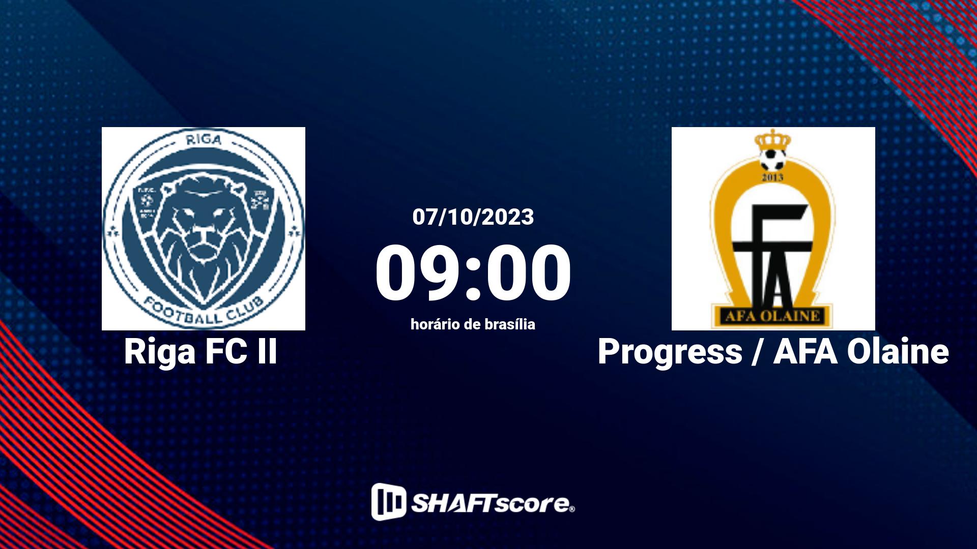 Estatísticas do jogo Riga FC II vs Progress / AFA Olaine 07.10 09:00