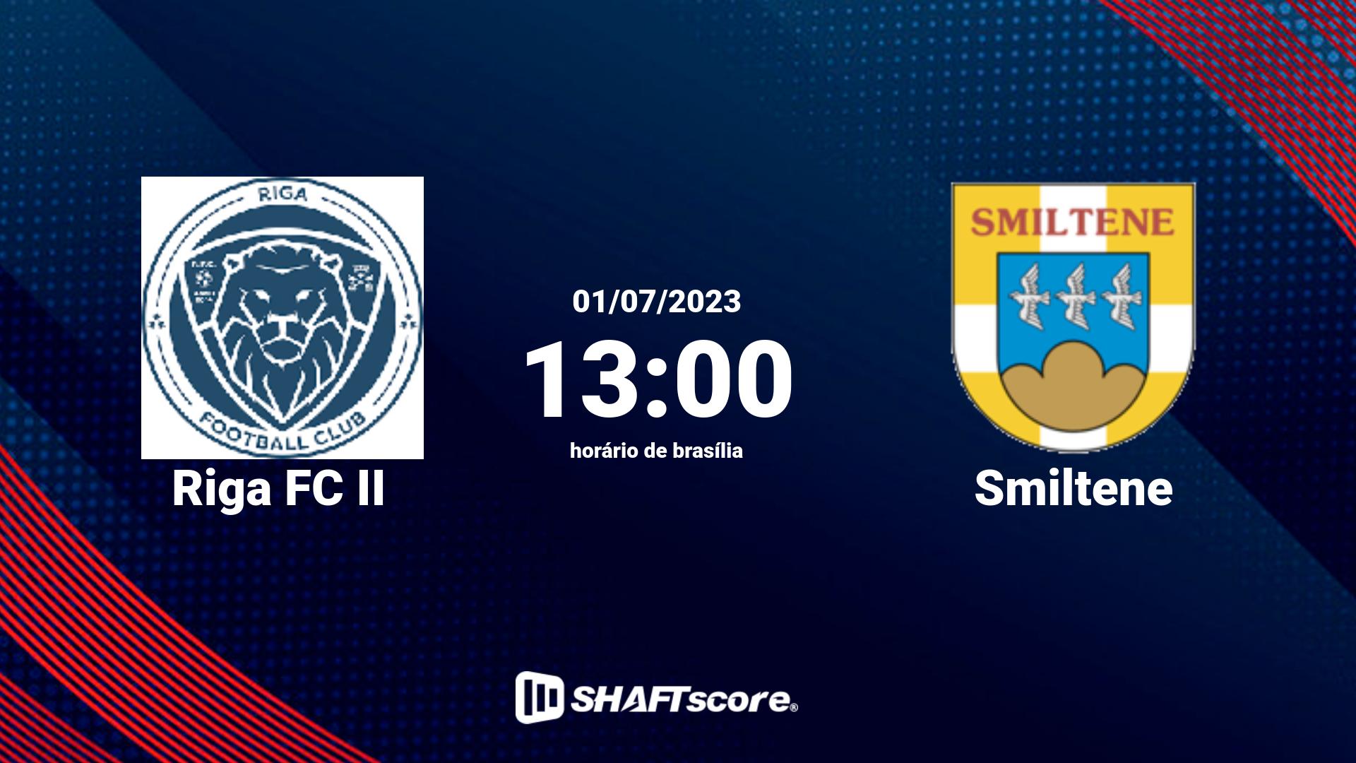 Estatísticas do jogo Riga FC II vs Smiltene 01.07 13:00