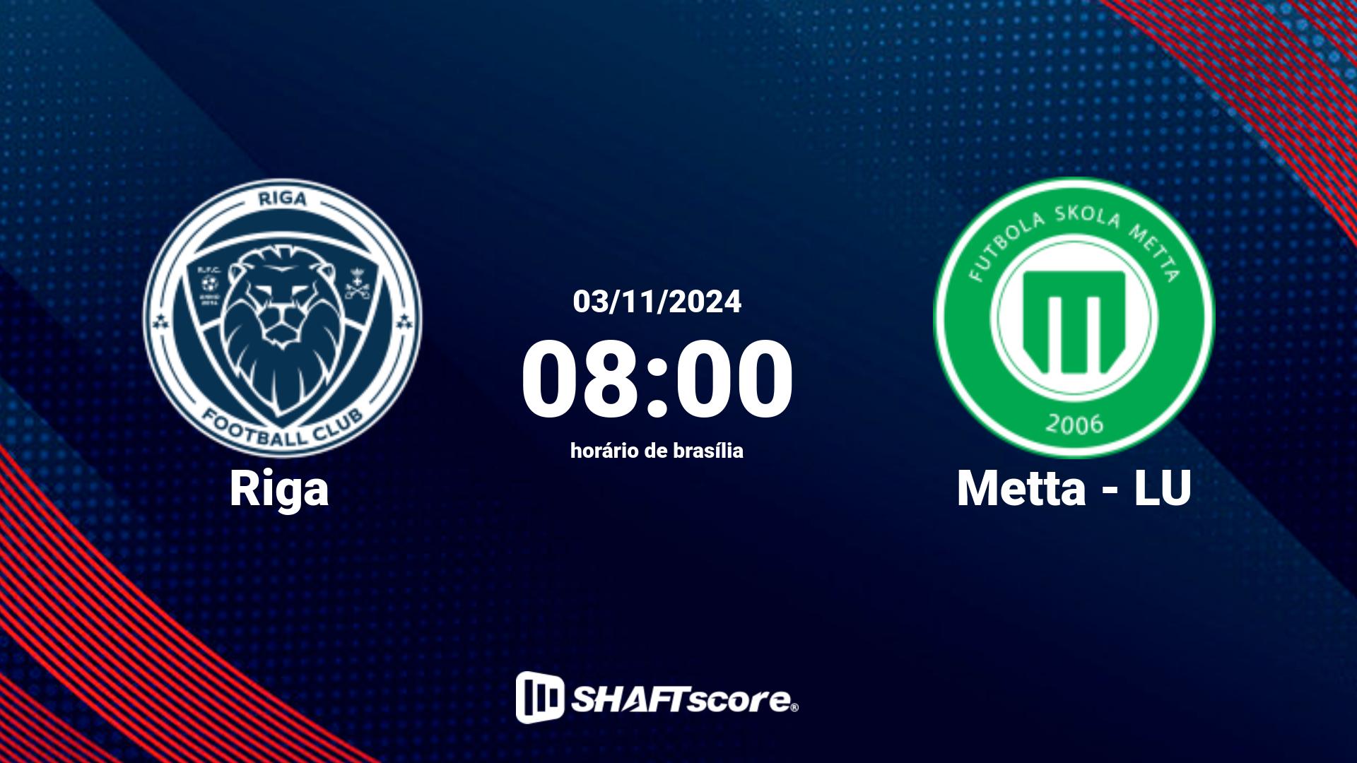 Estatísticas do jogo Riga vs Metta - LU 03.11 08:00