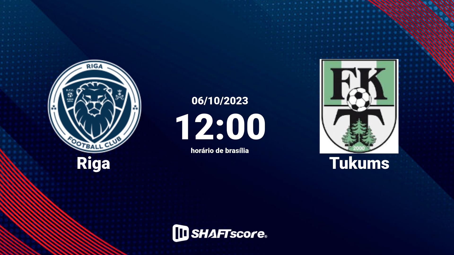 Estatísticas do jogo Riga vs Tukums 06.10 12:00