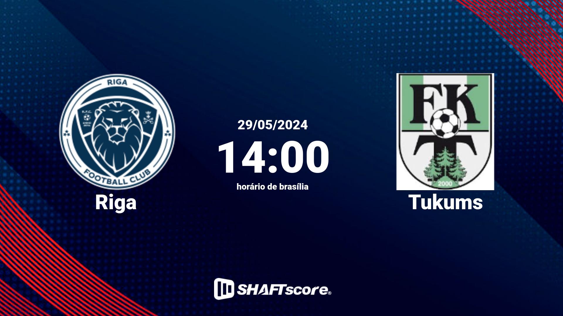 Estatísticas do jogo Riga vs Tukums 29.05 14:00