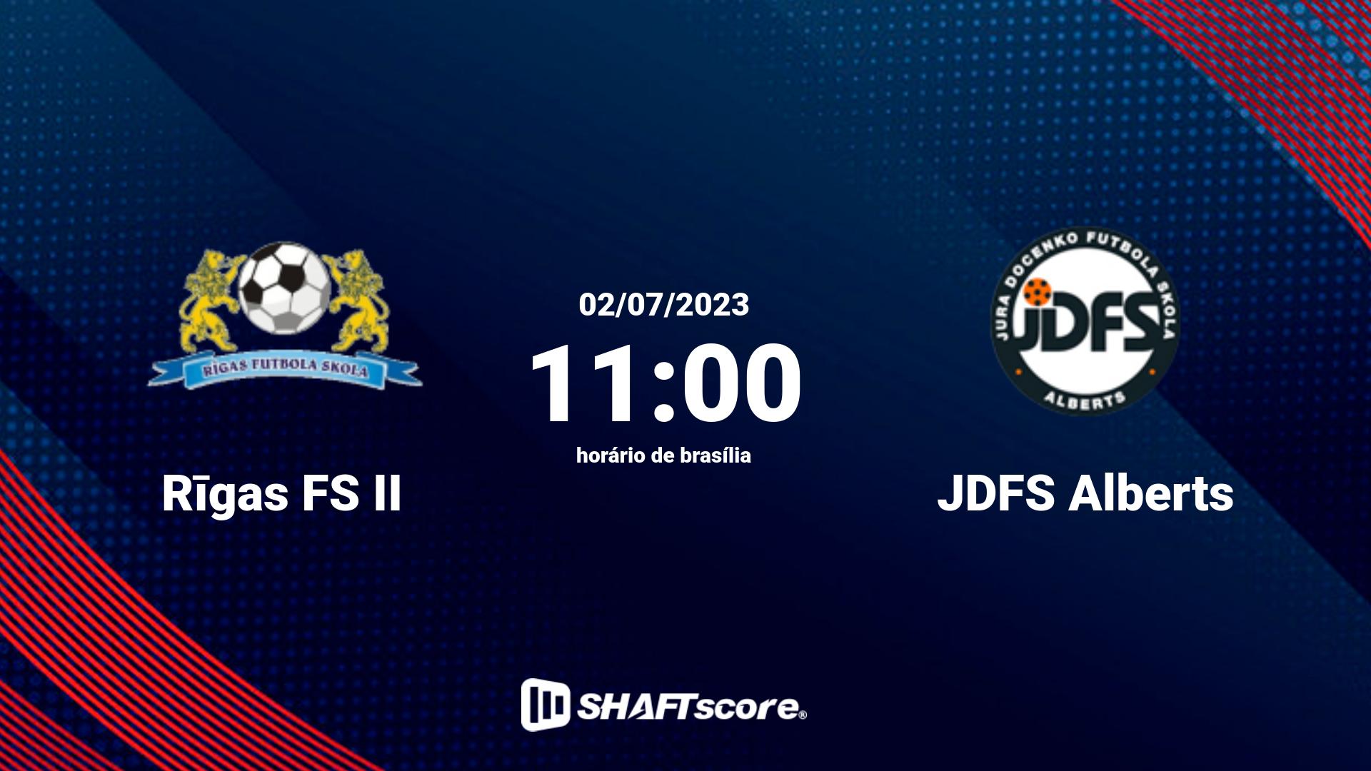 Estatísticas do jogo Rīgas FS II vs JDFS Alberts 02.07 11:00