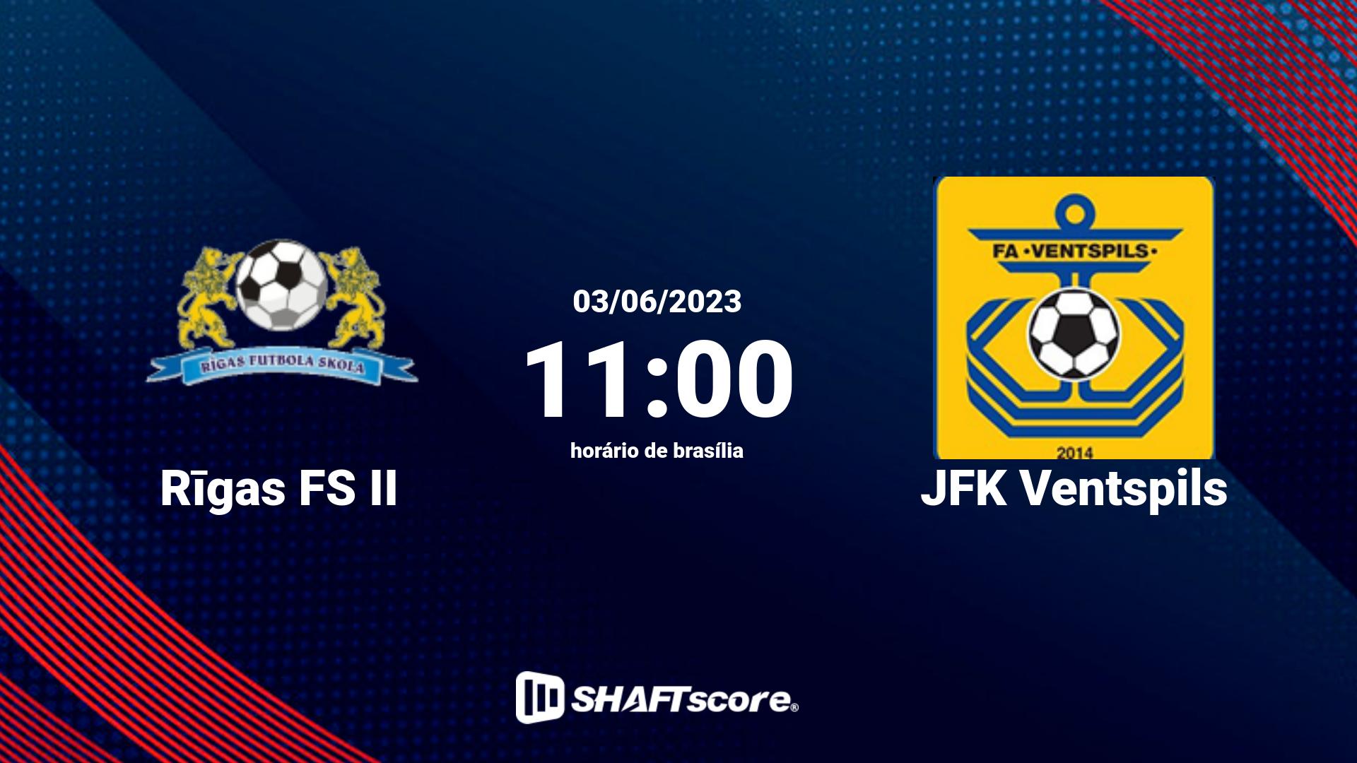 Estatísticas do jogo Rīgas FS II vs JFK Ventspils 03.06 11:00